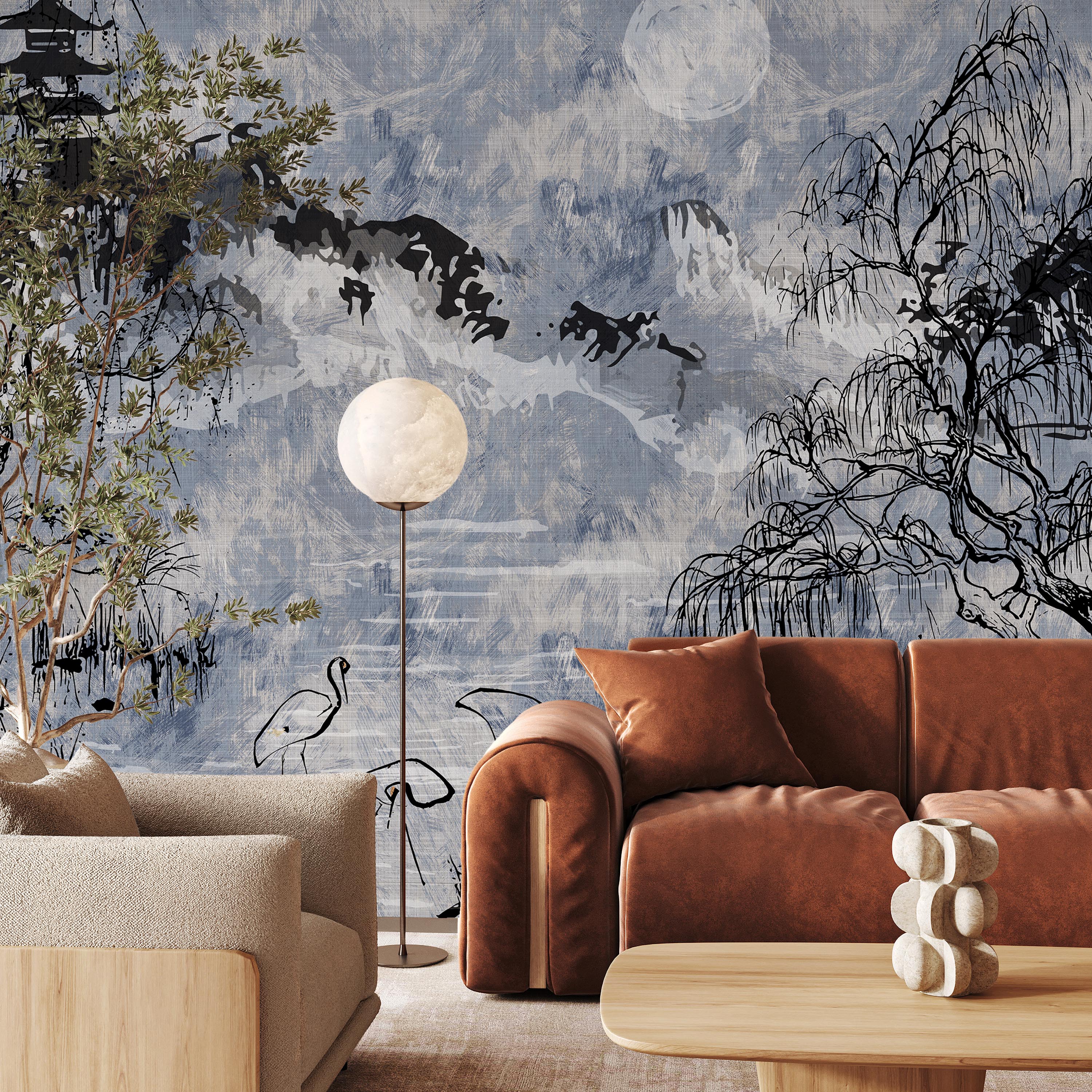 Whispers of the Willow Mural Peel and Stick Wallpaper, Removable Wallpaper, Traditional Wallpaper - Blue | DeccoPrint