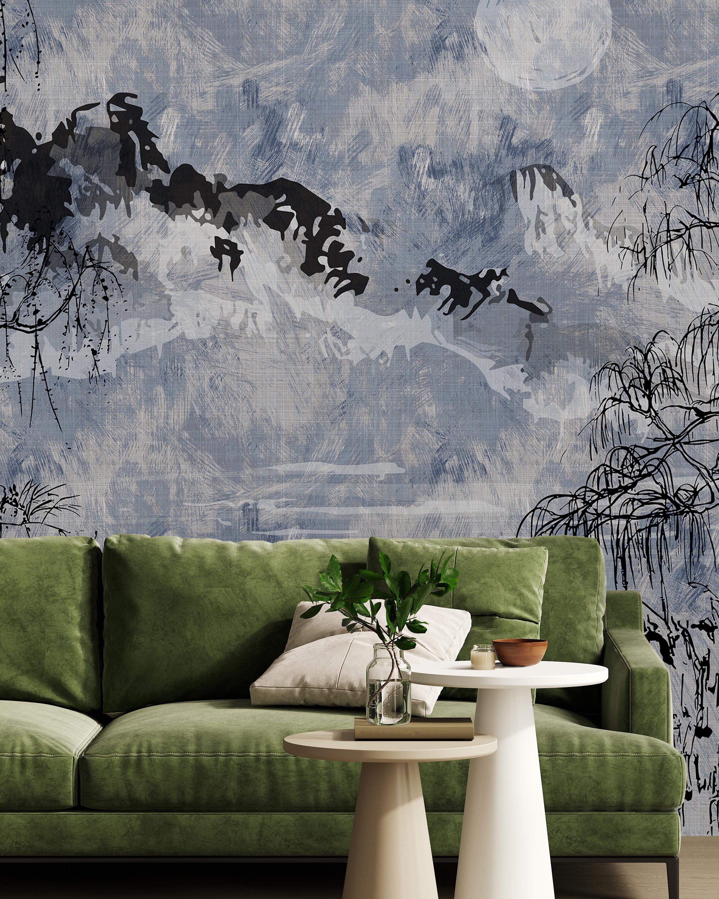 Whispers of the Willow Mural Peel and Stick Wallpaper, Removable Wallpaper, Traditional Wallpaper - Blue | DeccoPrint