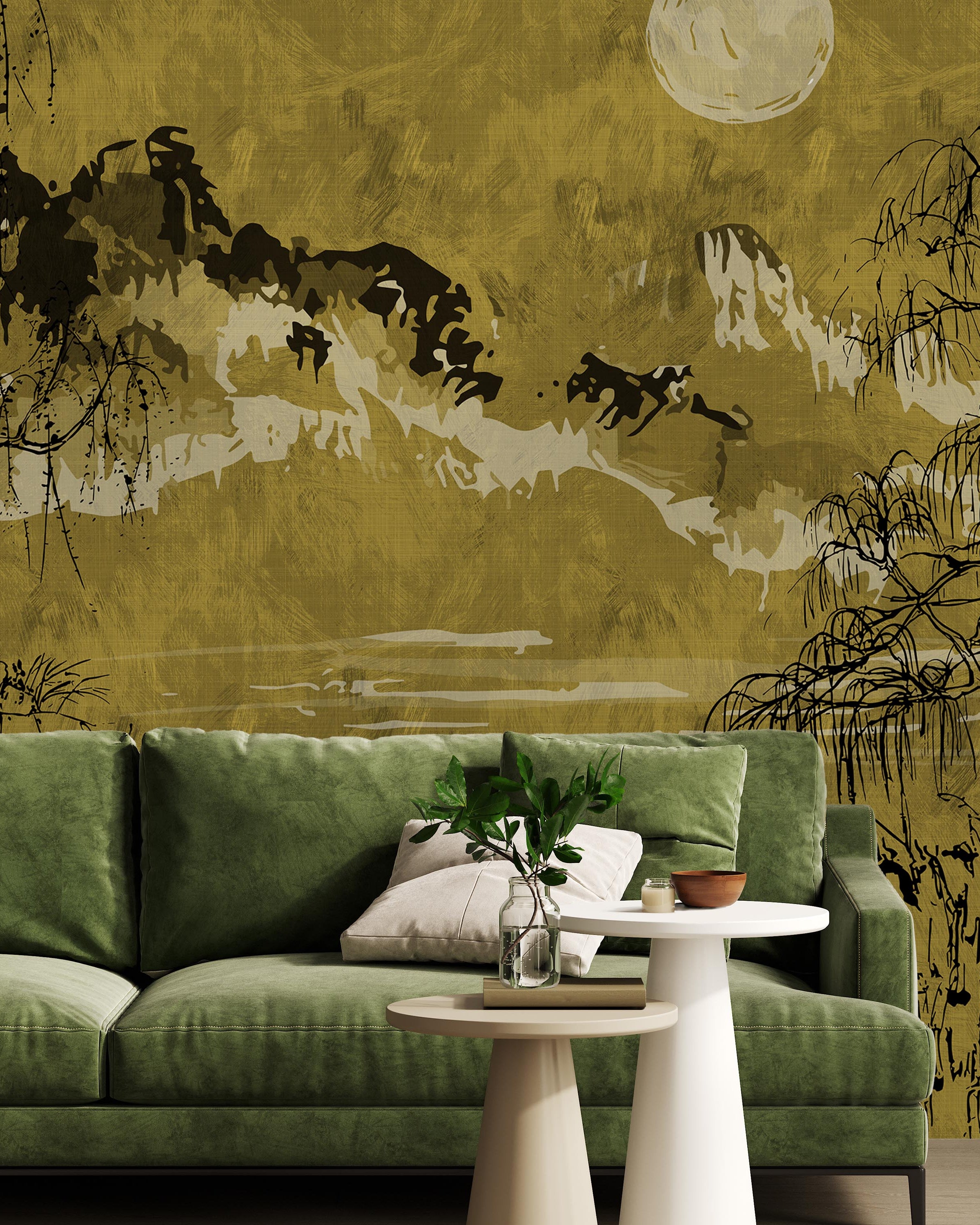 Whispers of the Willow Mural Peel and Stick Wallpaper, Removable Wallpaper, Traditional Wallpaper - Yellow | DeccoPrint