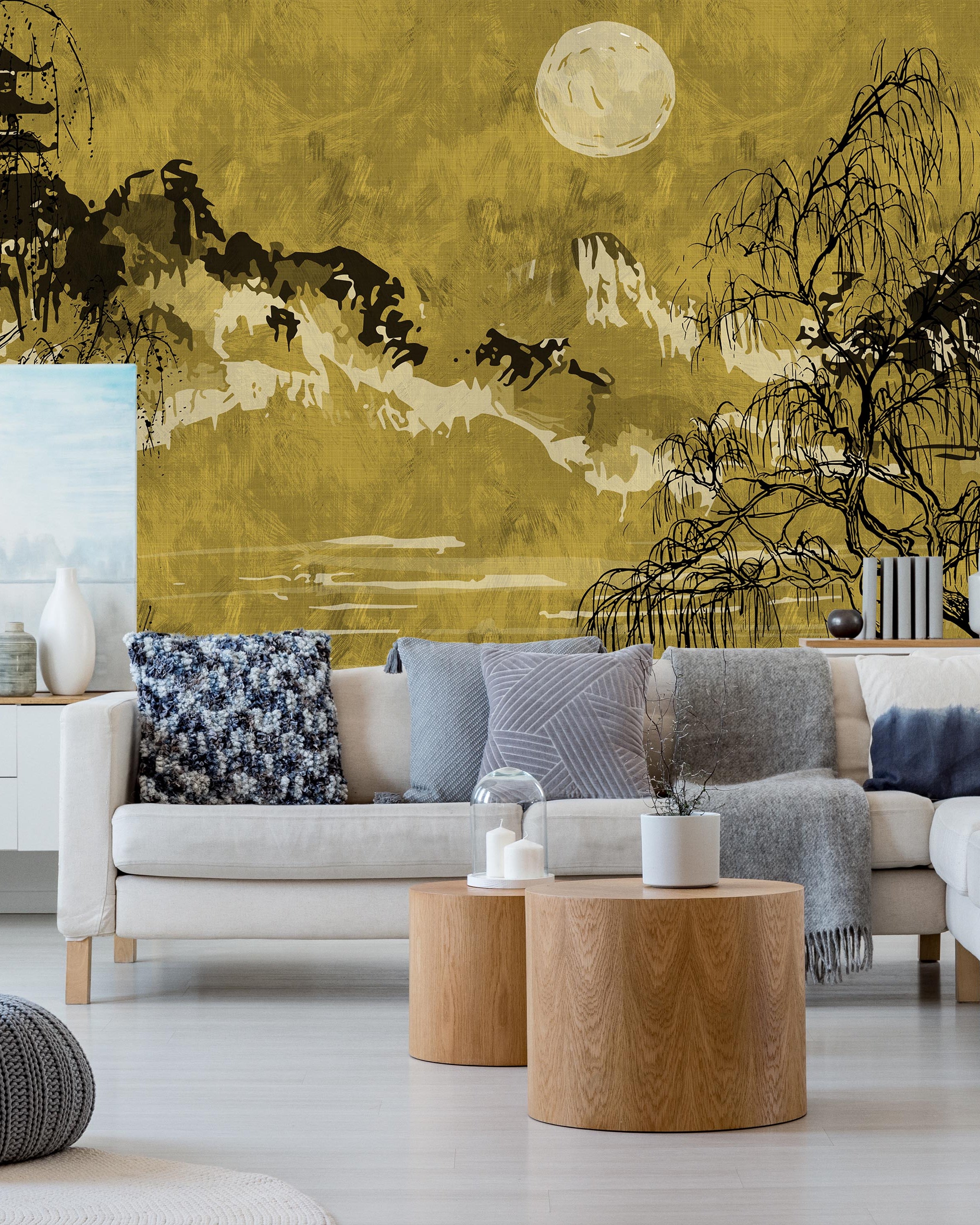 Whispers of the Willow Mural Peel and Stick Wallpaper, Removable Wallpaper, Traditional Wallpaper - Yellow | DeccoPrint