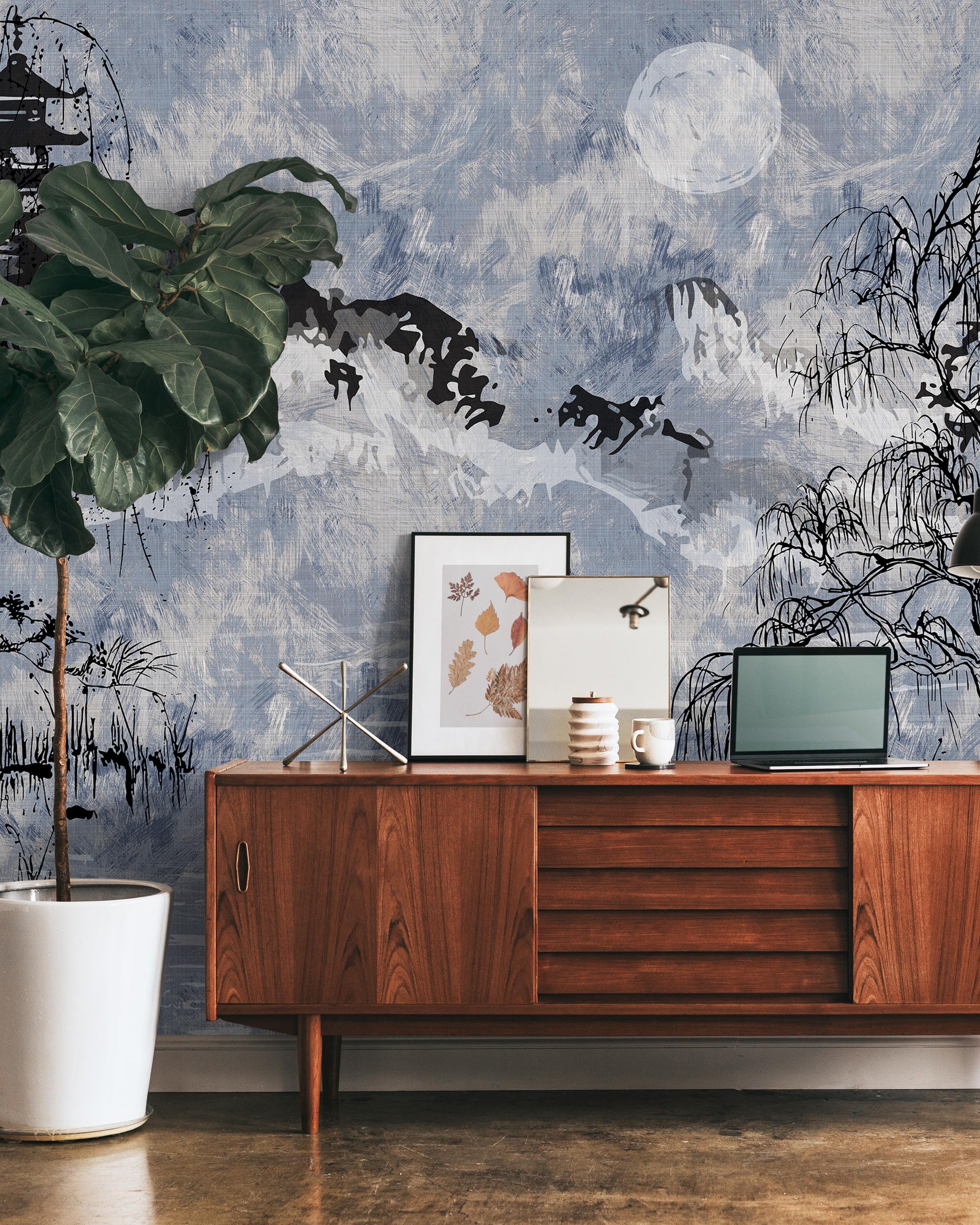 Whispers of the Willow Mural Peel and Stick Wallpaper, Removable Wallpaper, Traditional Wallpaper - Blue | DeccoPrint