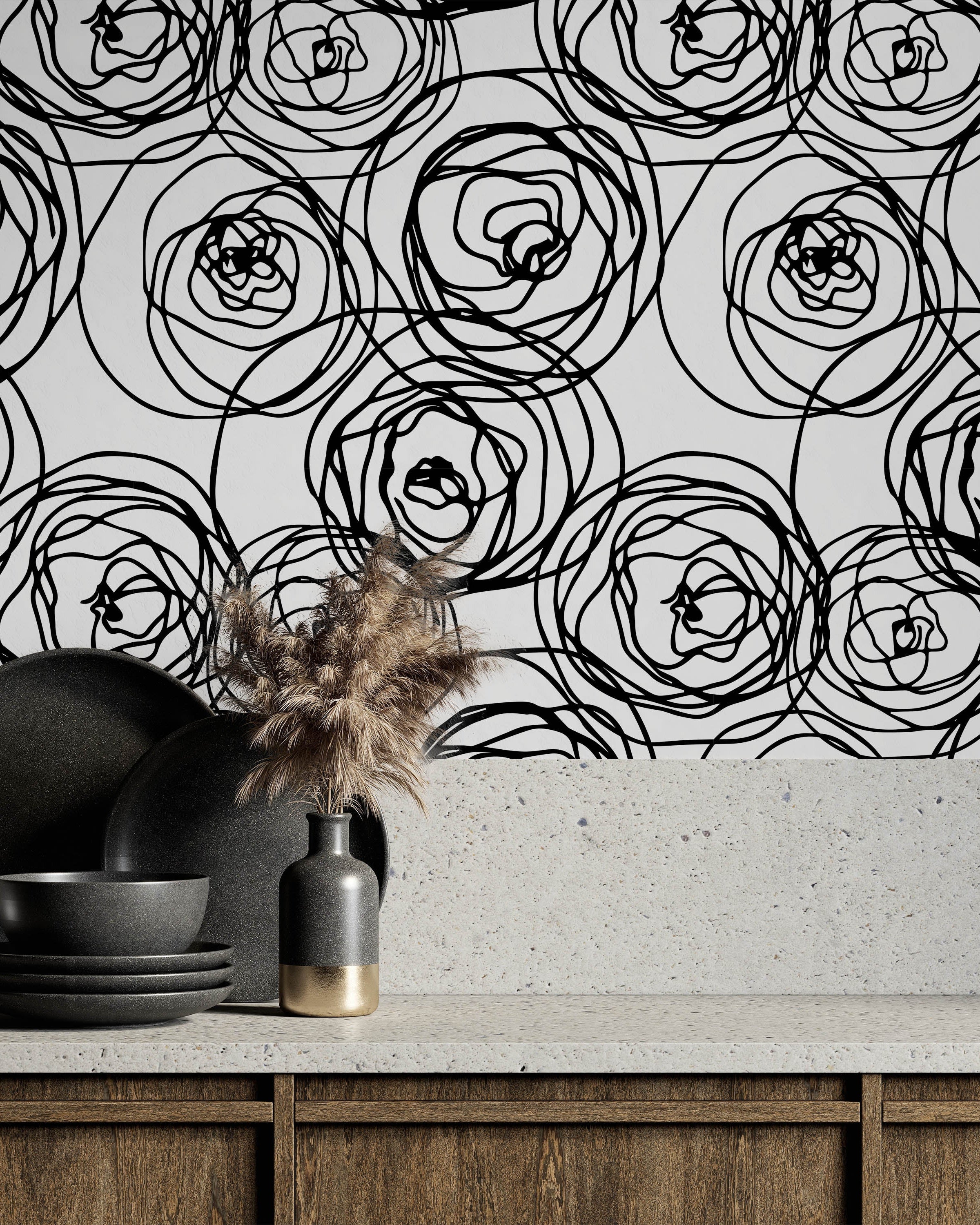 Stylized Roses Peel and Stick Wallpaper, Removable Wallpaper, Traditional Wallpaper | DeccoPrint