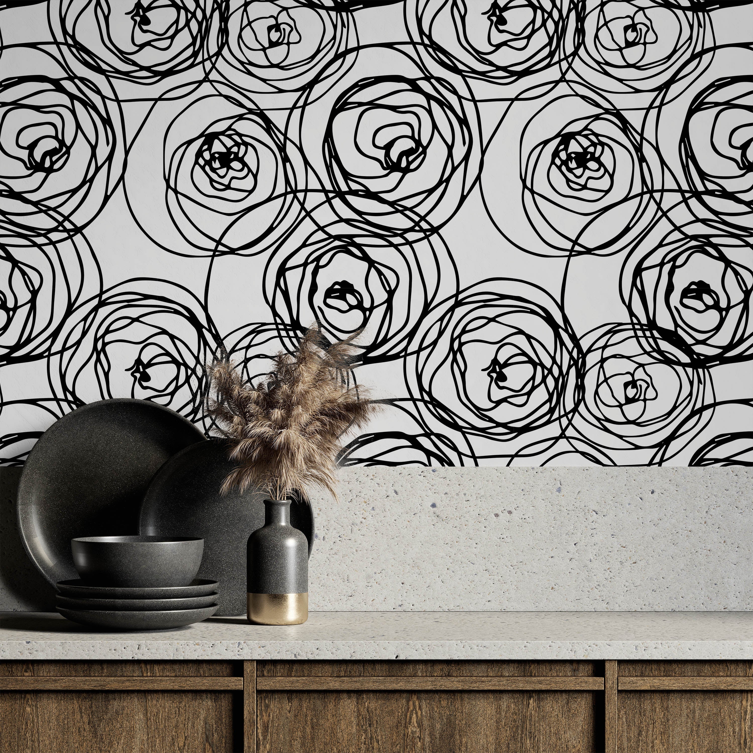 Stylized Roses Peel and Stick Wallpaper, Removable Wallpaper, Traditional Wallpaper | DeccoPrint