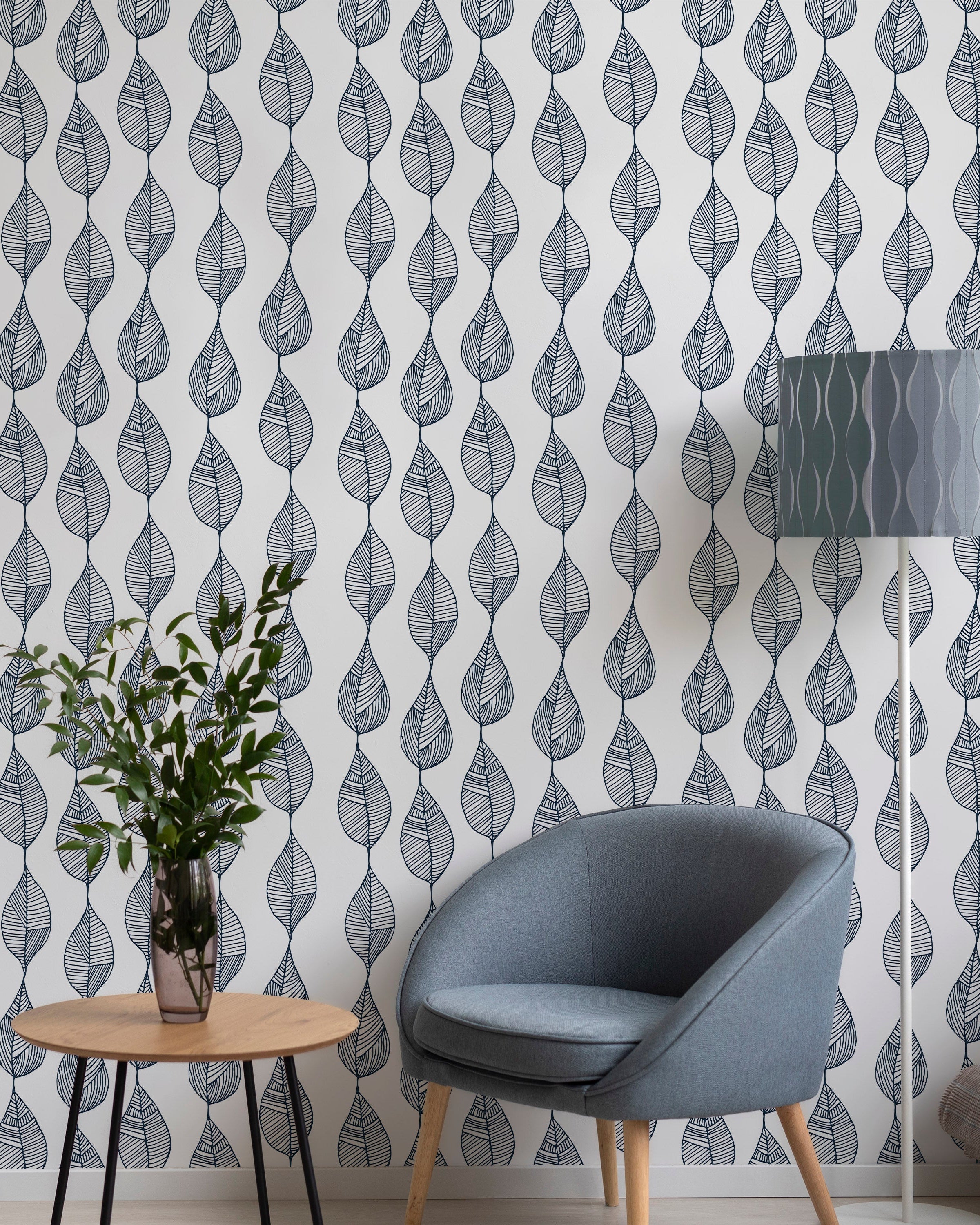 Leaf Line Peel and Stick Wallpaper, Removable Wallpaper, Traditional Wallpaper | DeccoPrint