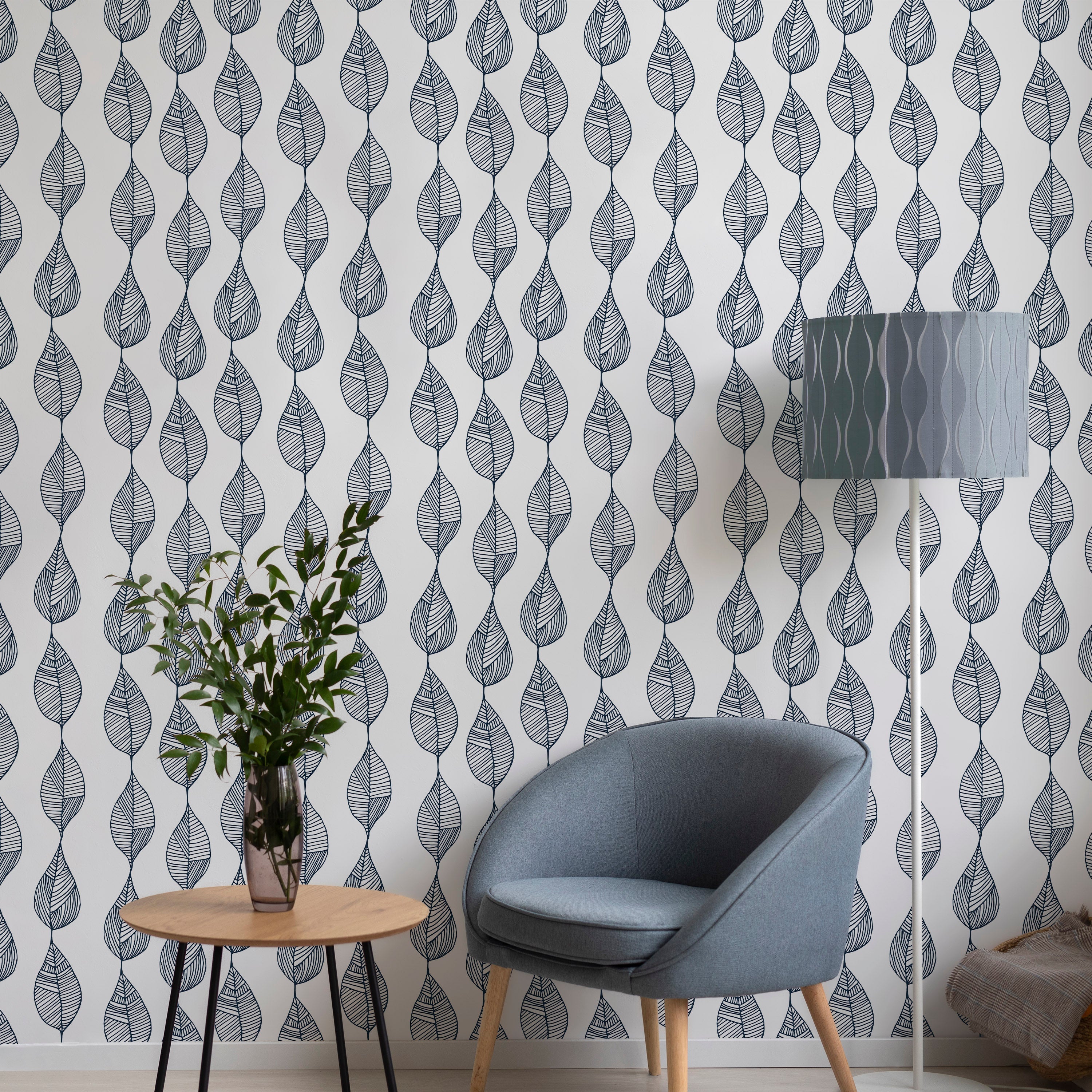 Leaf Line Peel and Stick Wallpaper, Removable Wallpaper, Traditional Wallpaper | DeccoPrint