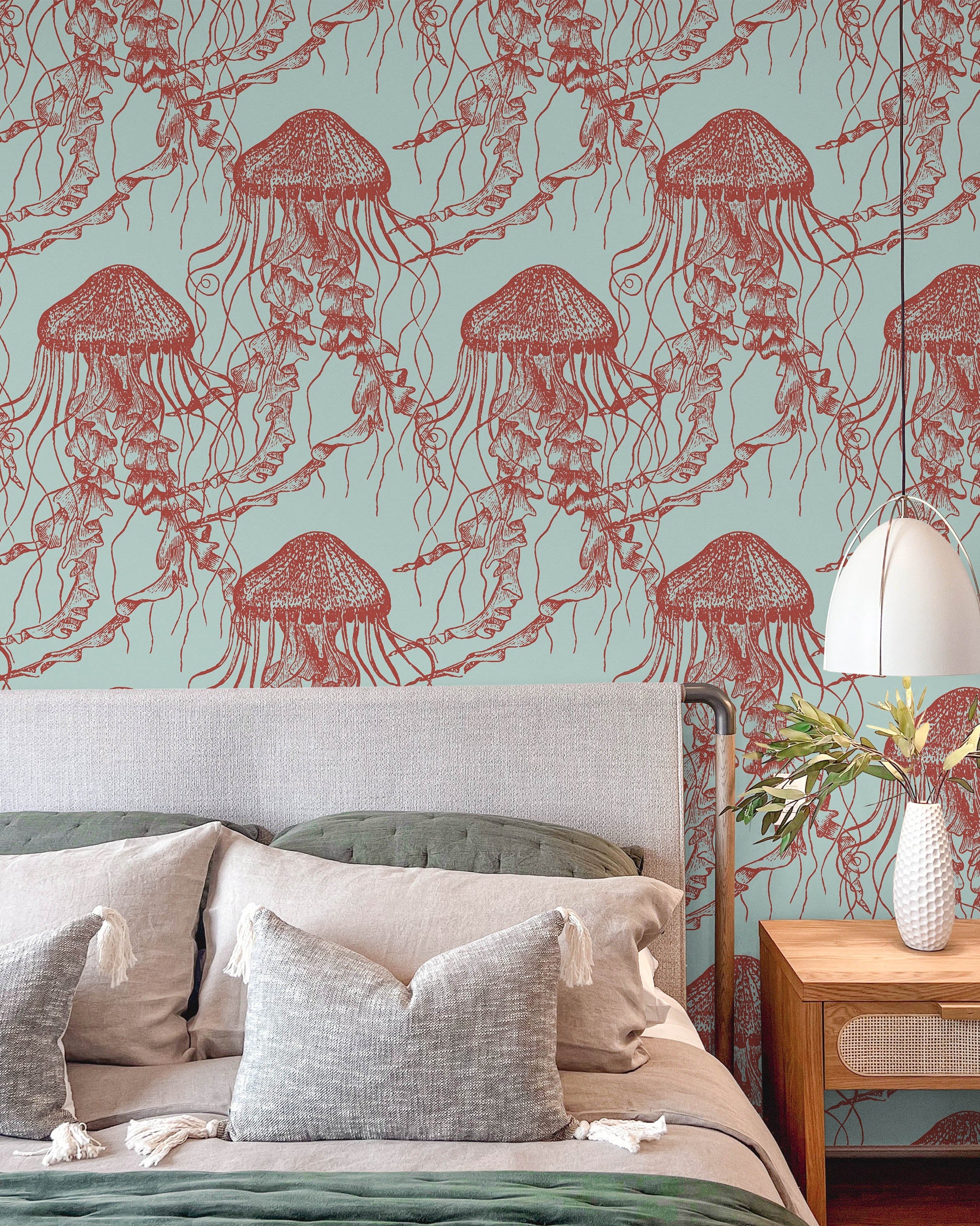 Red Jellyfish Peel and Stick Wallpaper, Removable Wallpaper, Traditional Wallpaper | DeccoPrint
