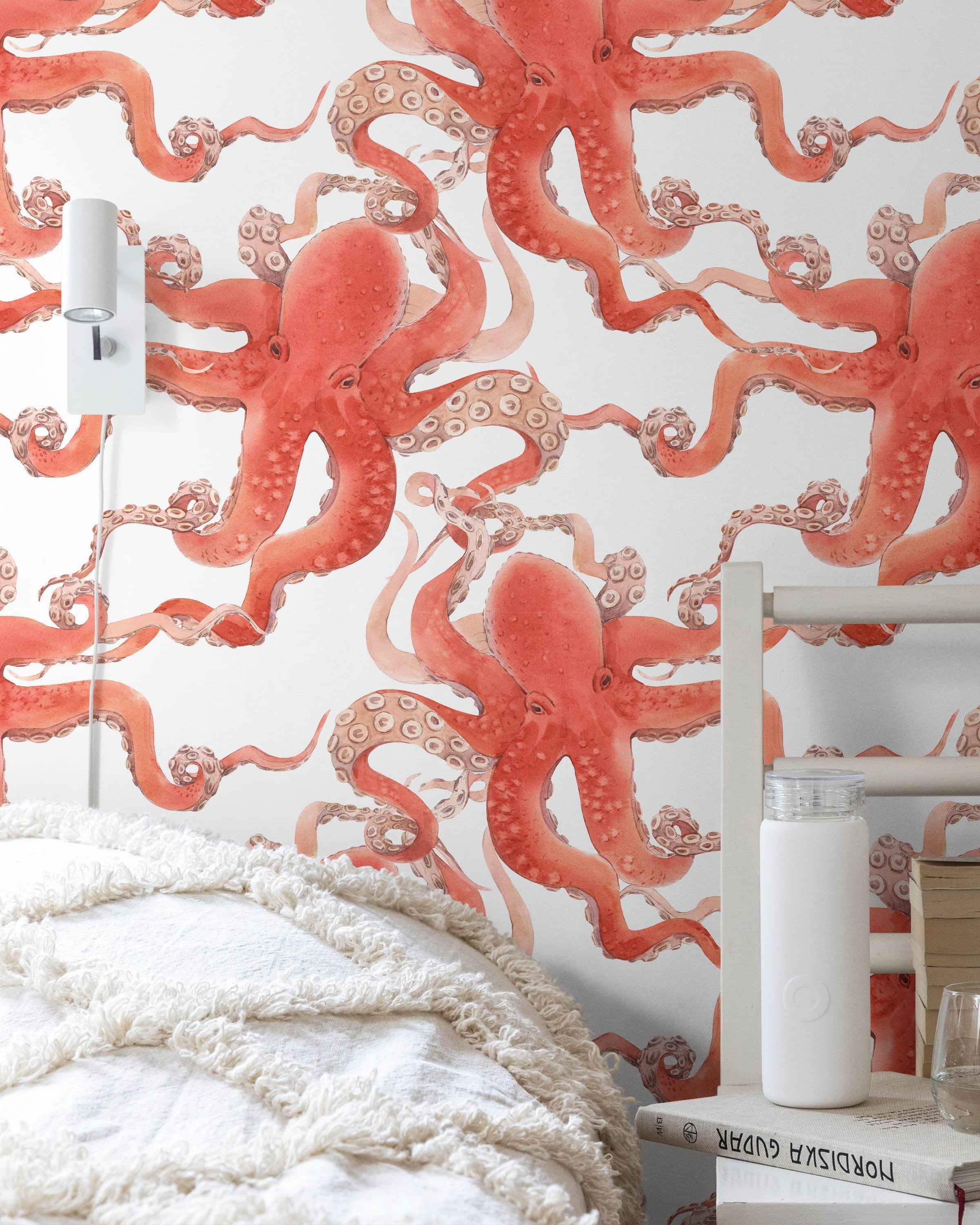 Red Octopus Peel and Stick Wallpaper, Removable Wallpaper, Traditional Wallpaper | DeccoPrint