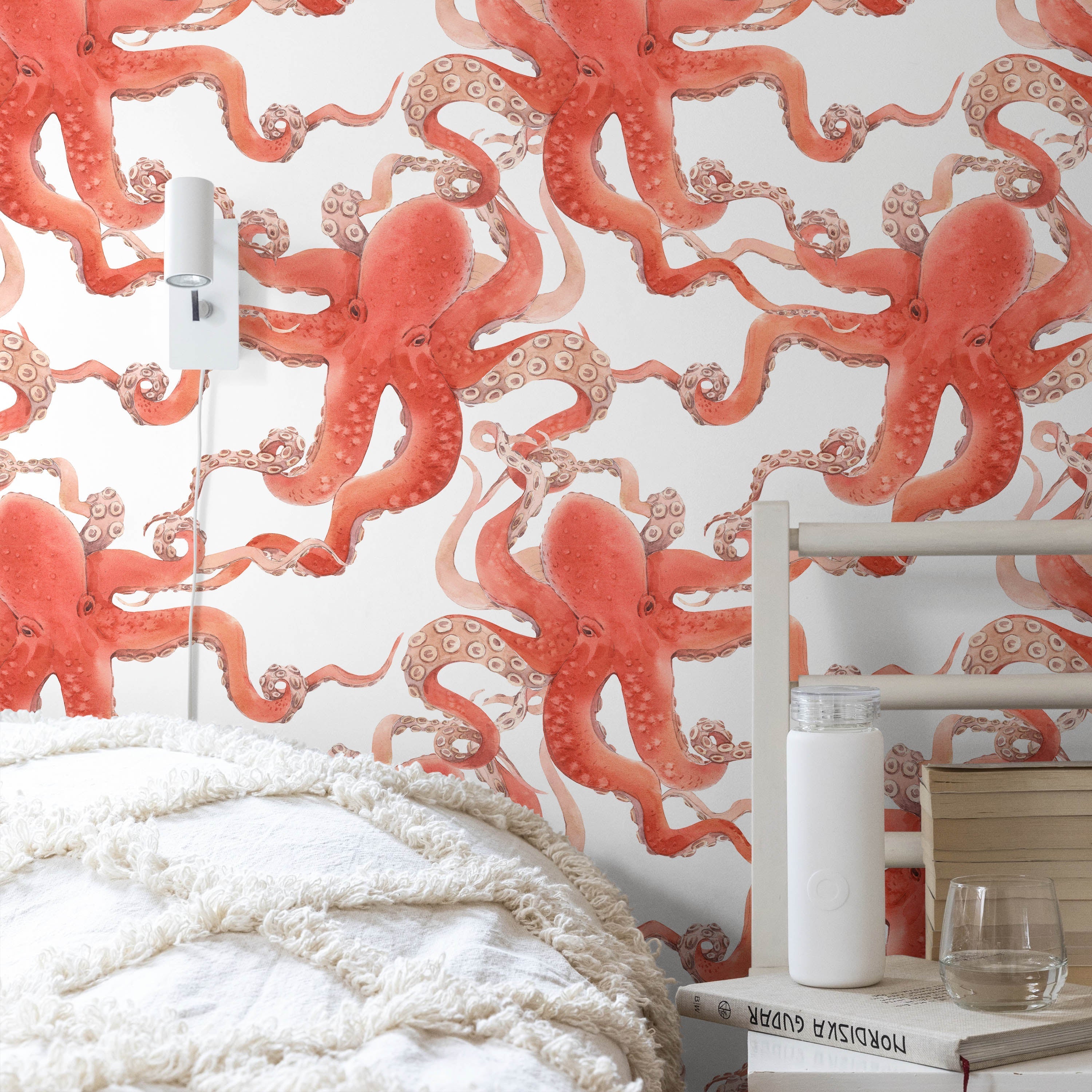 Red Octopus Peel and Stick Wallpaper, Removable Wallpaper, Traditional Wallpaper | DeccoPrint