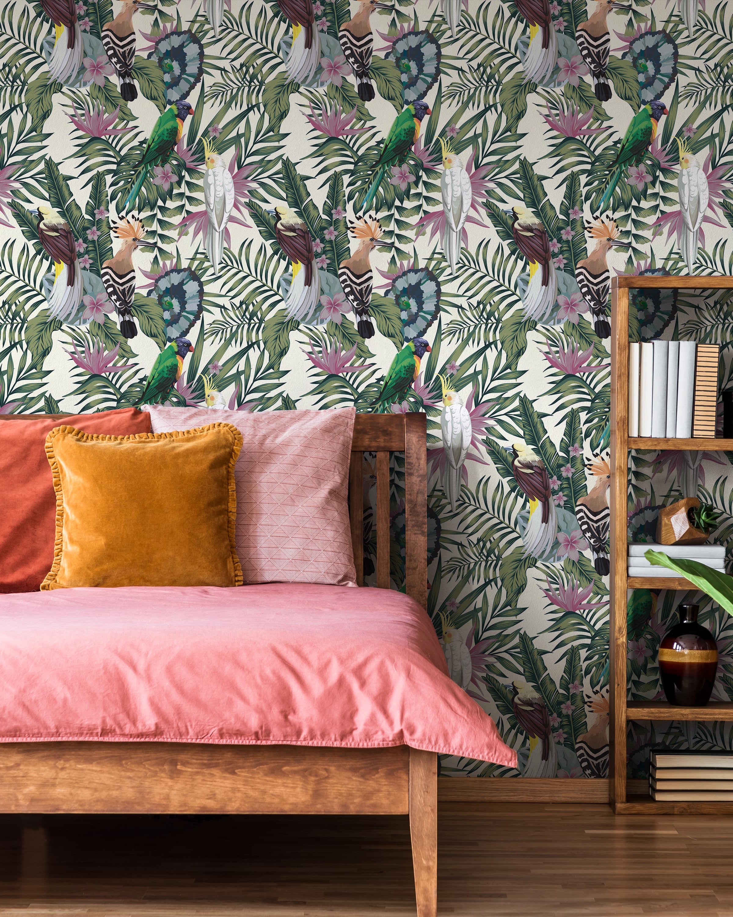 Tropical Birds Peel and Stick Wallpaper, Removable Wallpaper, Traditional Wallpaper | DeccoPrint