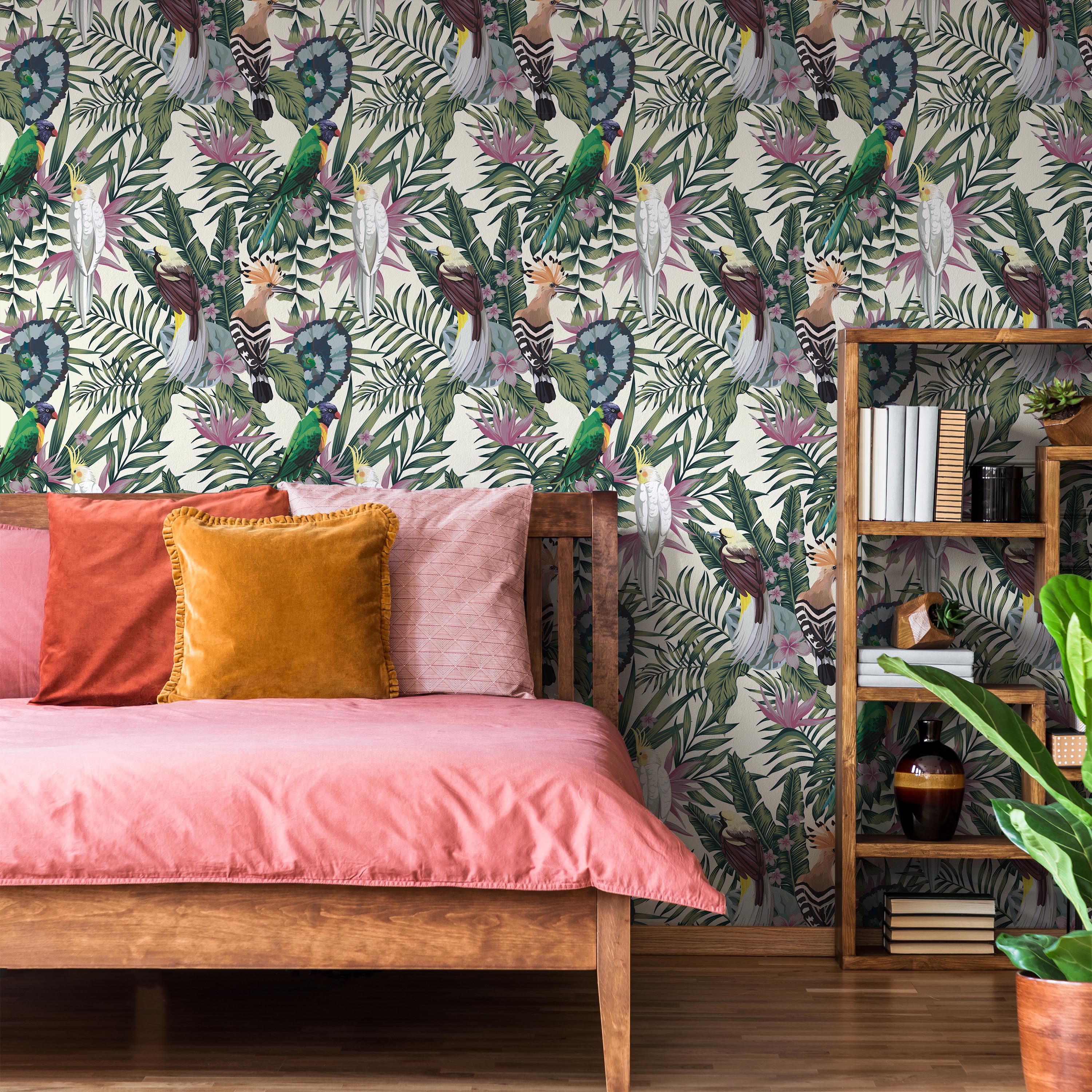 Tropical Birds Peel and Stick Wallpaper, Removable Wallpaper, Traditional Wallpaper | DeccoPrint