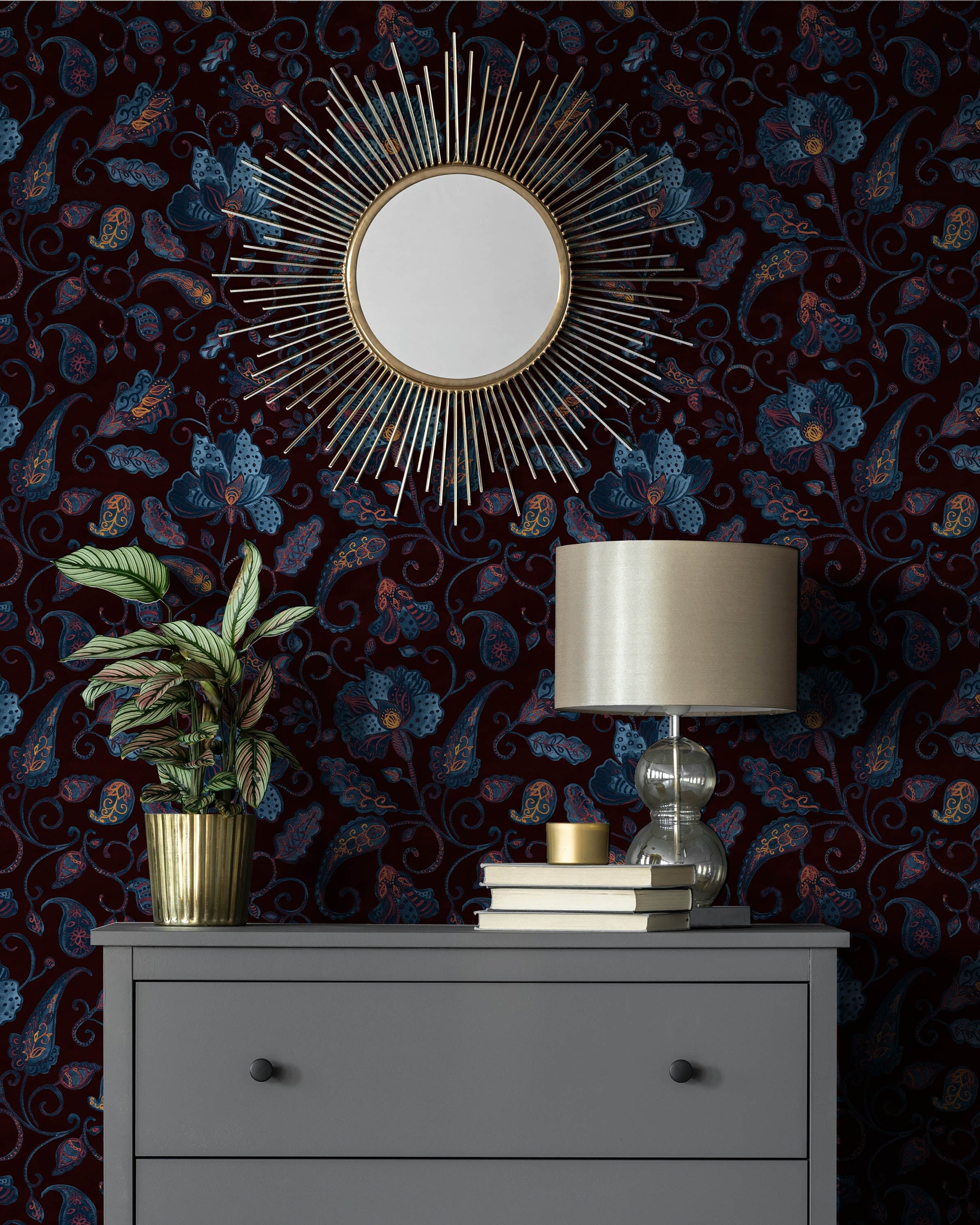 Paisley Floral Peel and Stick Wallpaper, Removable Wallpaper, Traditional Wallpaper | DeccoPrint