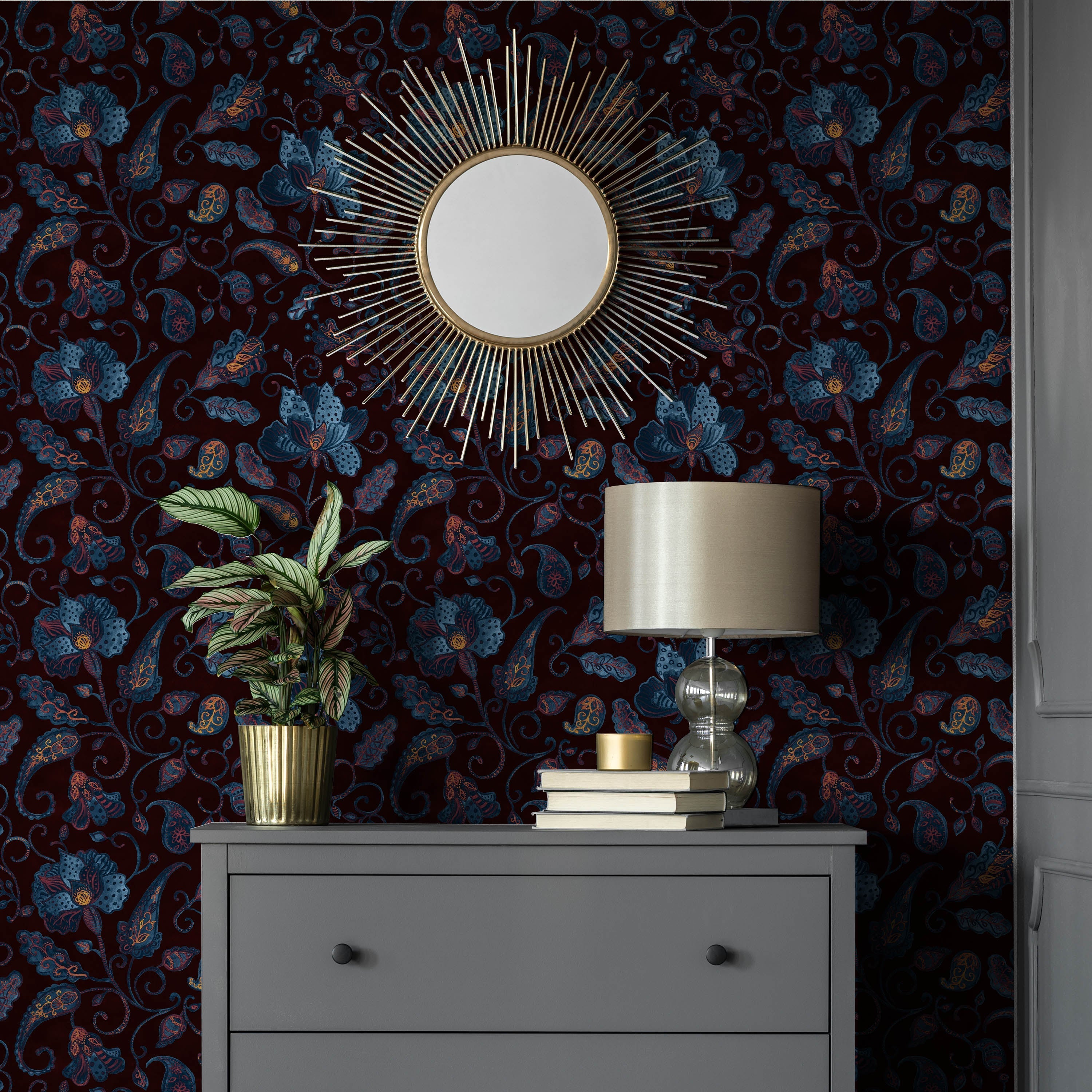 Paisley Floral Peel and Stick Wallpaper, Removable Wallpaper, Traditional Wallpaper | DeccoPrint