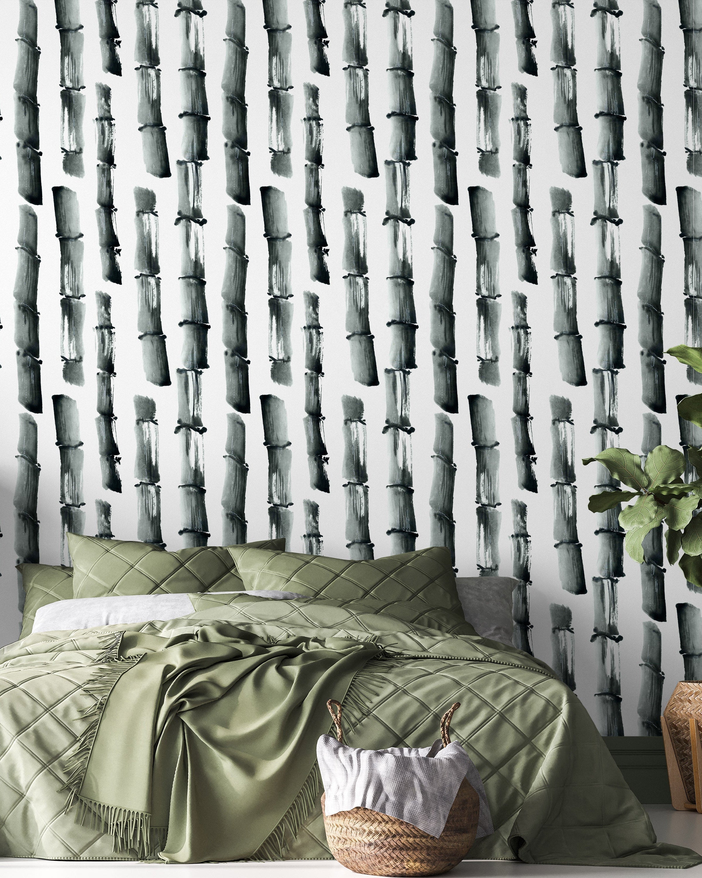 Ink Bamboo Peel and Stick Wallpaper, Removable Wallpaper, Traditional Wallpaper | DeccoPrint
