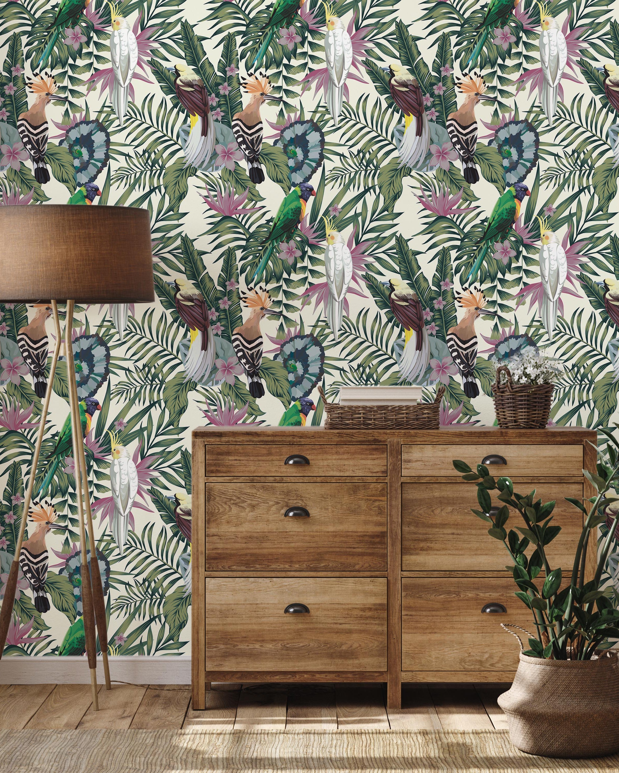 Tropical Birds Peel and Stick Wallpaper, Removable Wallpaper, Traditional Wallpaper | DeccoPrint