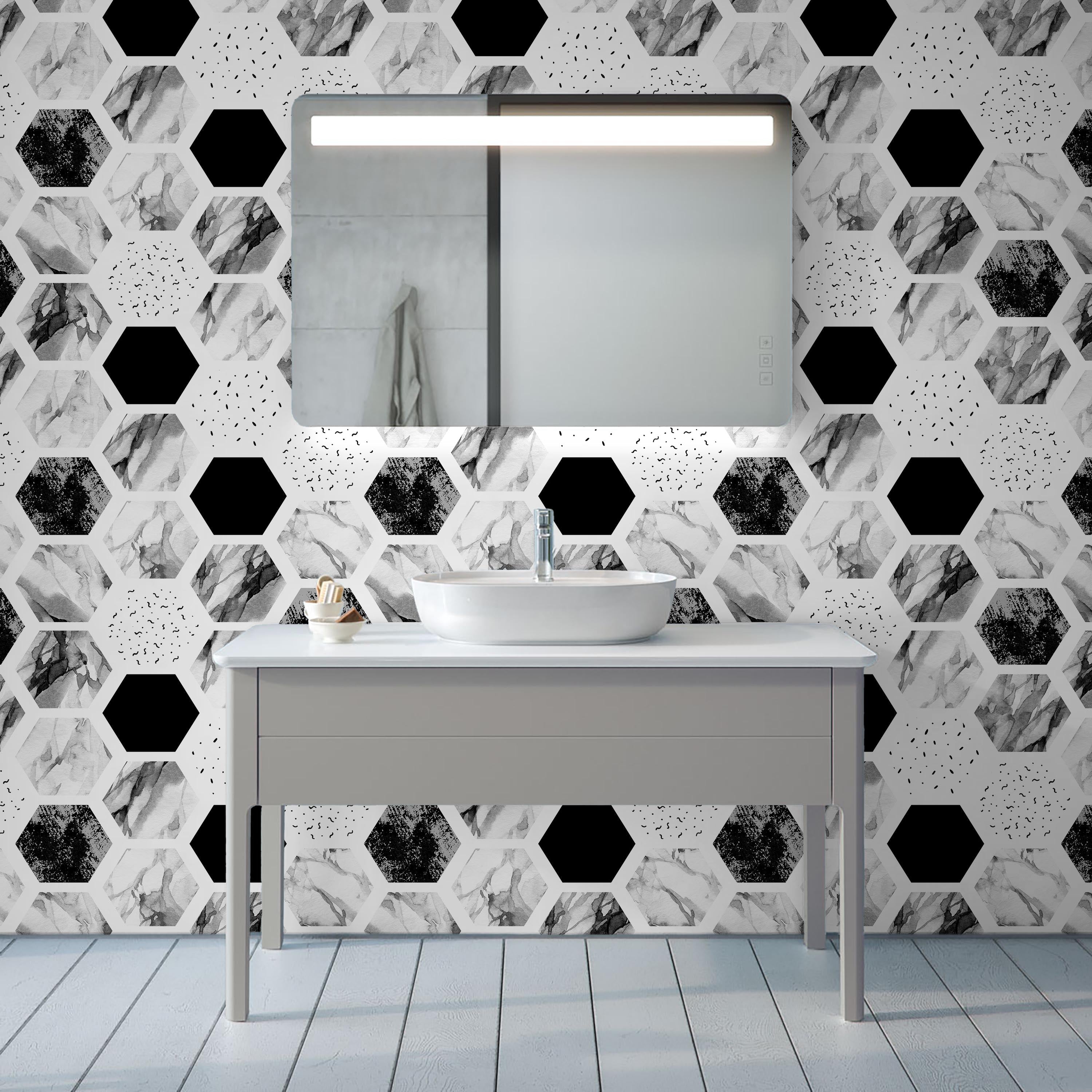 Watercolor Hexagons Peel and Stick Wallpaper, Removable Wallpaper, Traditional Wallpaper | DeccoPrint
