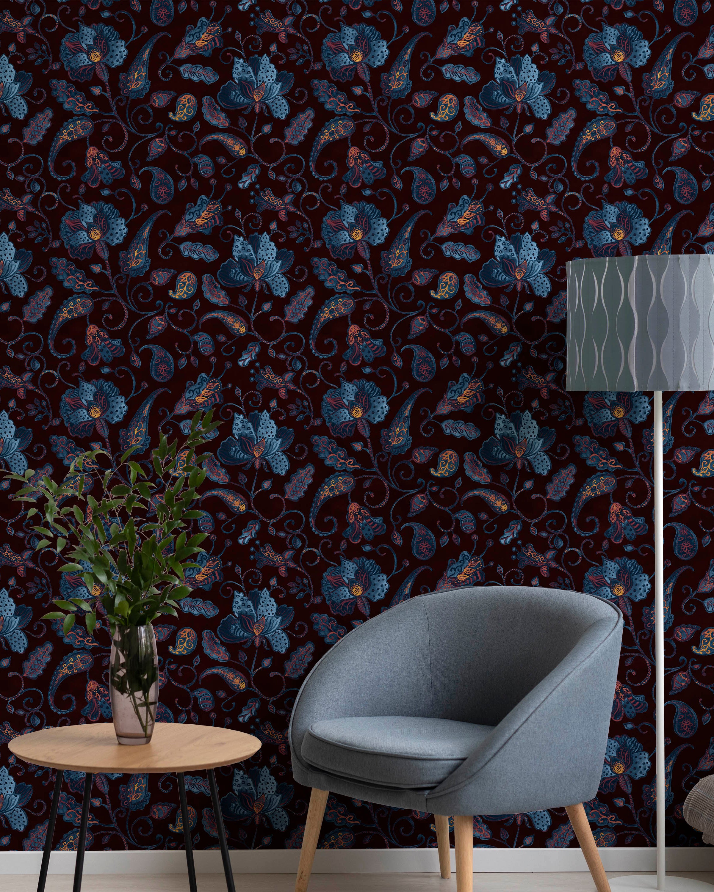 Paisley Floral Peel and Stick Wallpaper, Removable Wallpaper, Traditional Wallpaper | DeccoPrint