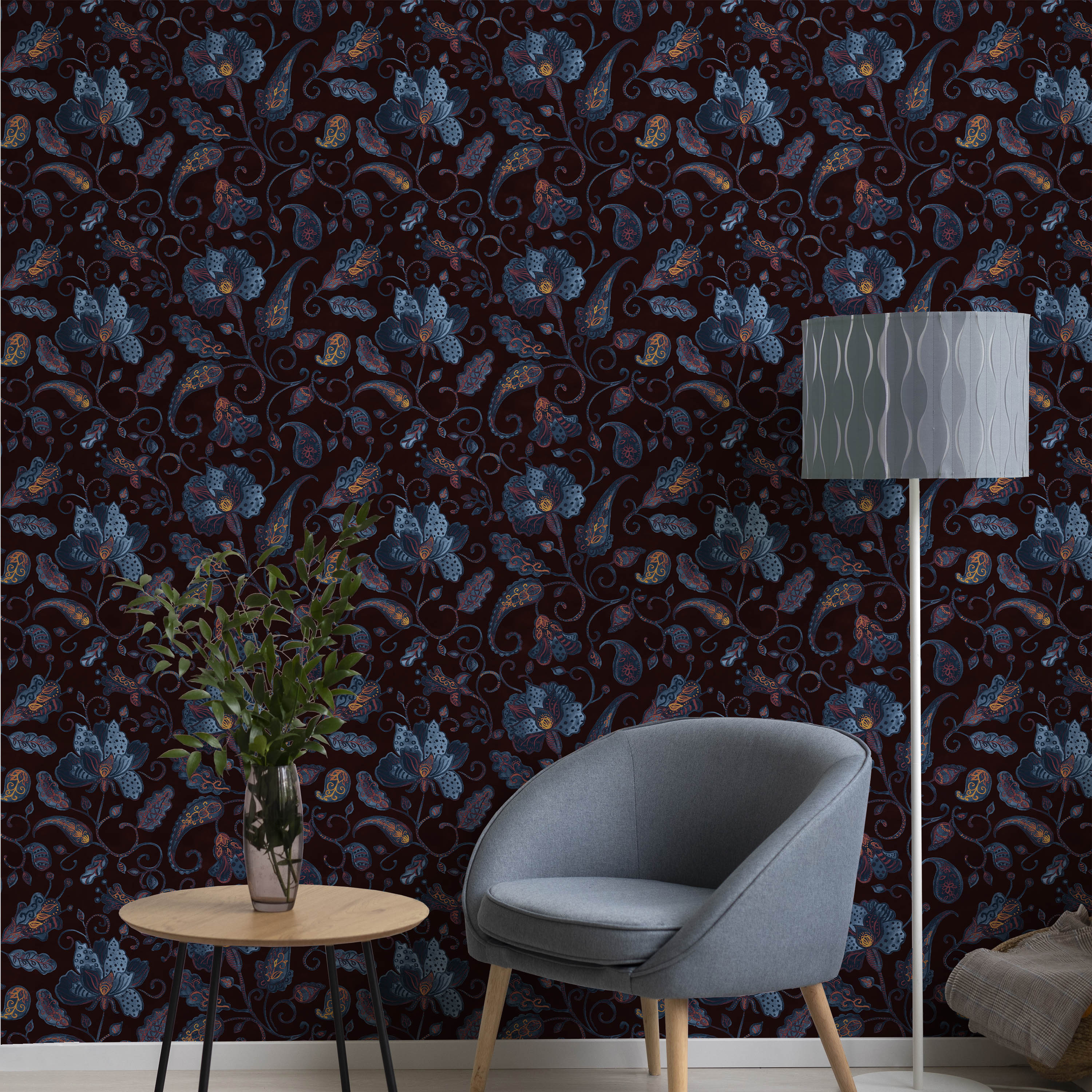 Paisley Floral Peel and Stick Wallpaper, Removable Wallpaper, Traditional Wallpaper | DeccoPrint