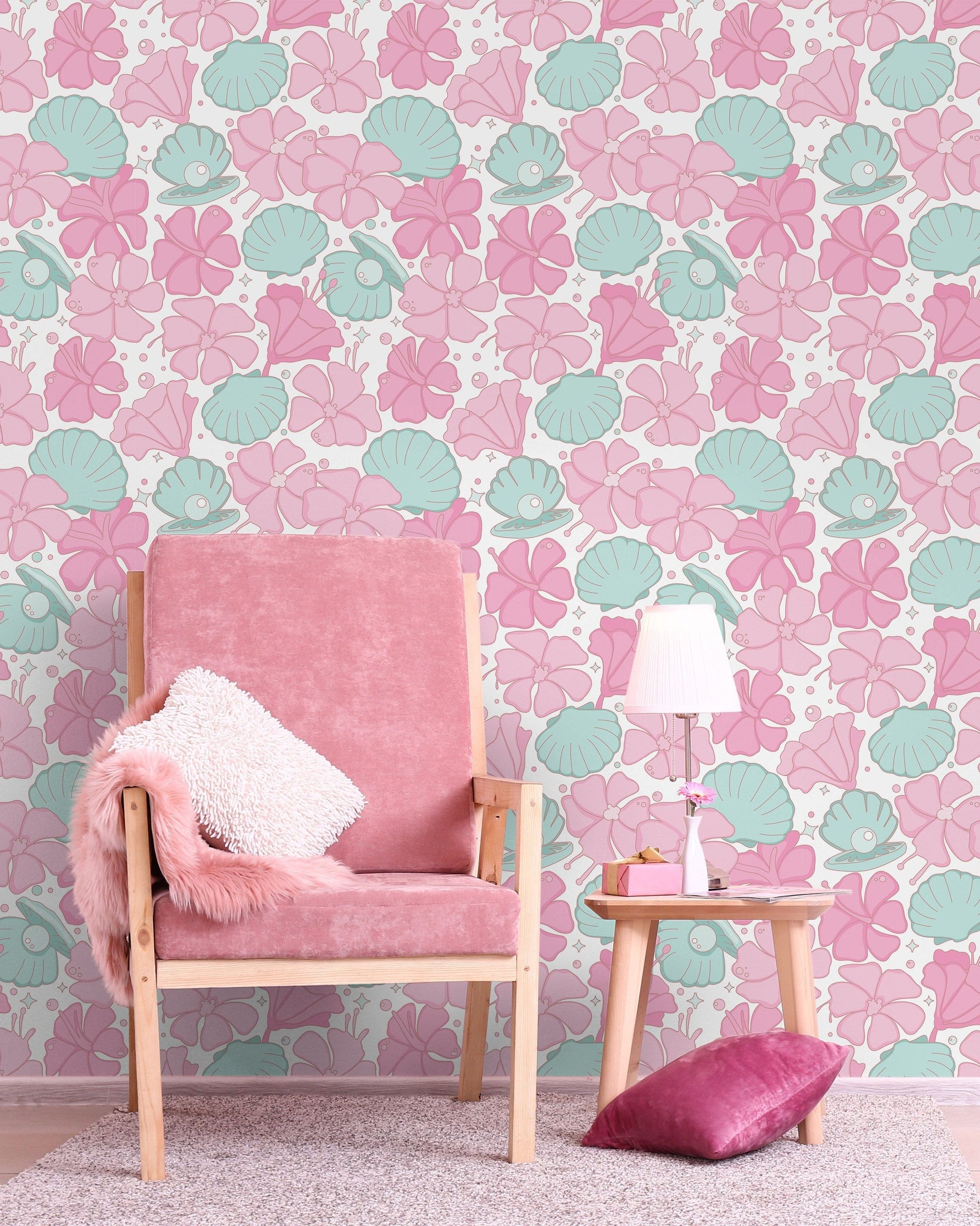 Hibiscus and Pearls Peel and Stick Wallpaper, Removable Wallpaper, Traditional Wallpaper | DeccoPrint