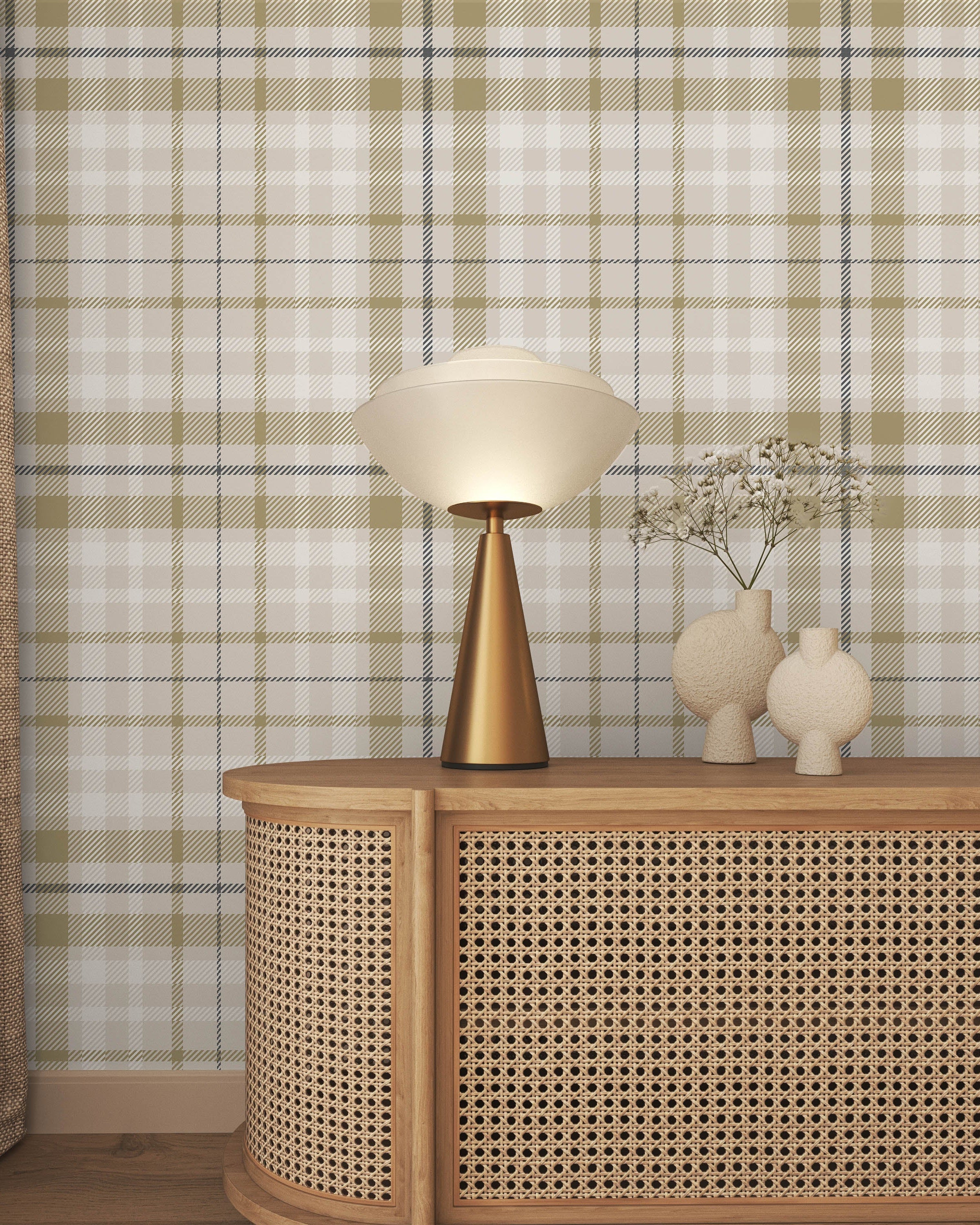 Taupe Plaid Peel and Stick Wallpaper, Removable Wallpaper, Traditional Wallpaper | DeccoPrint