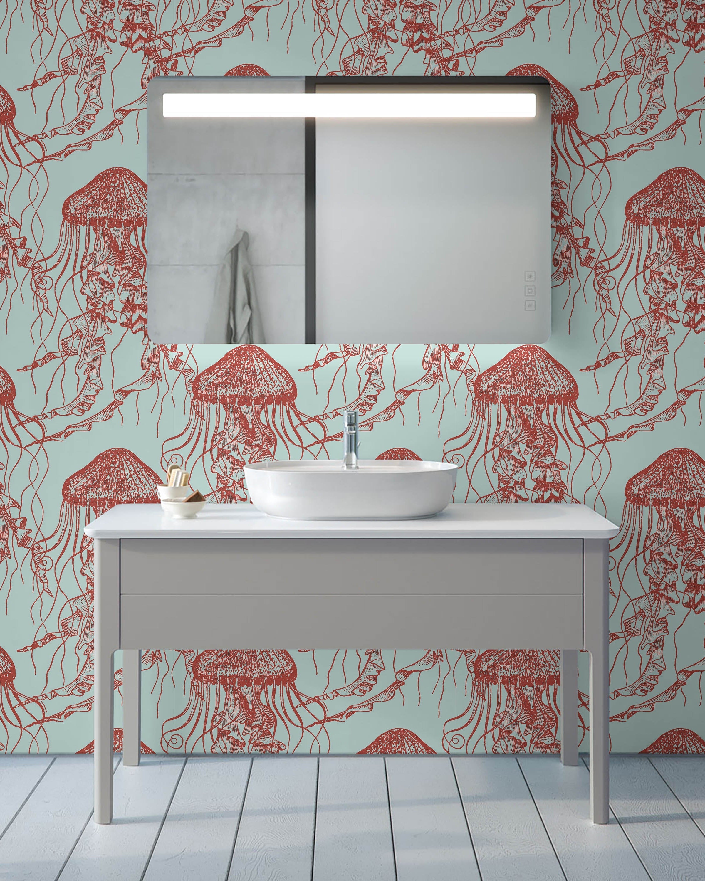 Red Jellyfish Peel and Stick Wallpaper, Removable Wallpaper, Traditional Wallpaper | DeccoPrint