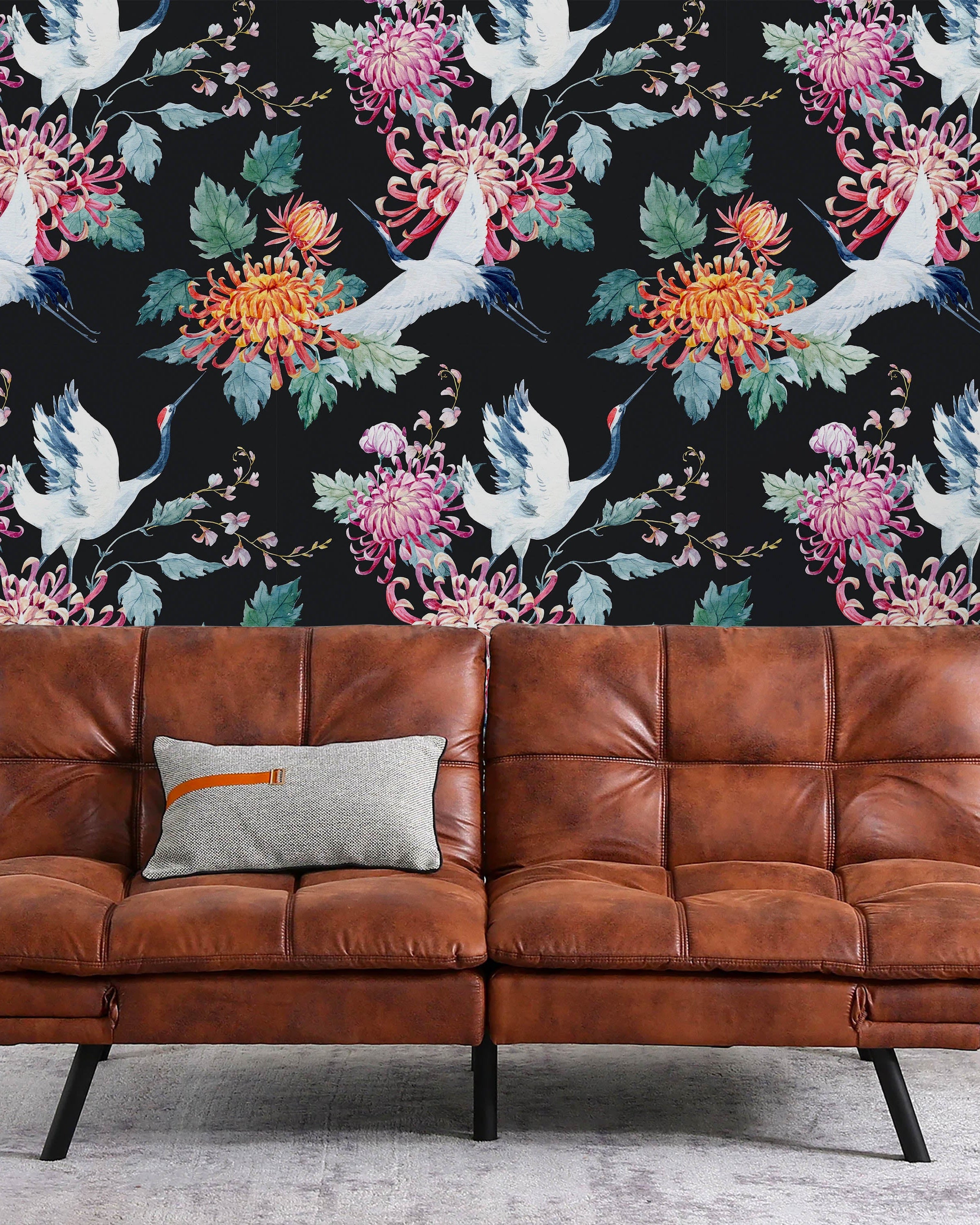 Red Heads Crane Peel and Stick Wallpaper, Removable Wallpaper, Traditional Wallpaper | DeccoPrint