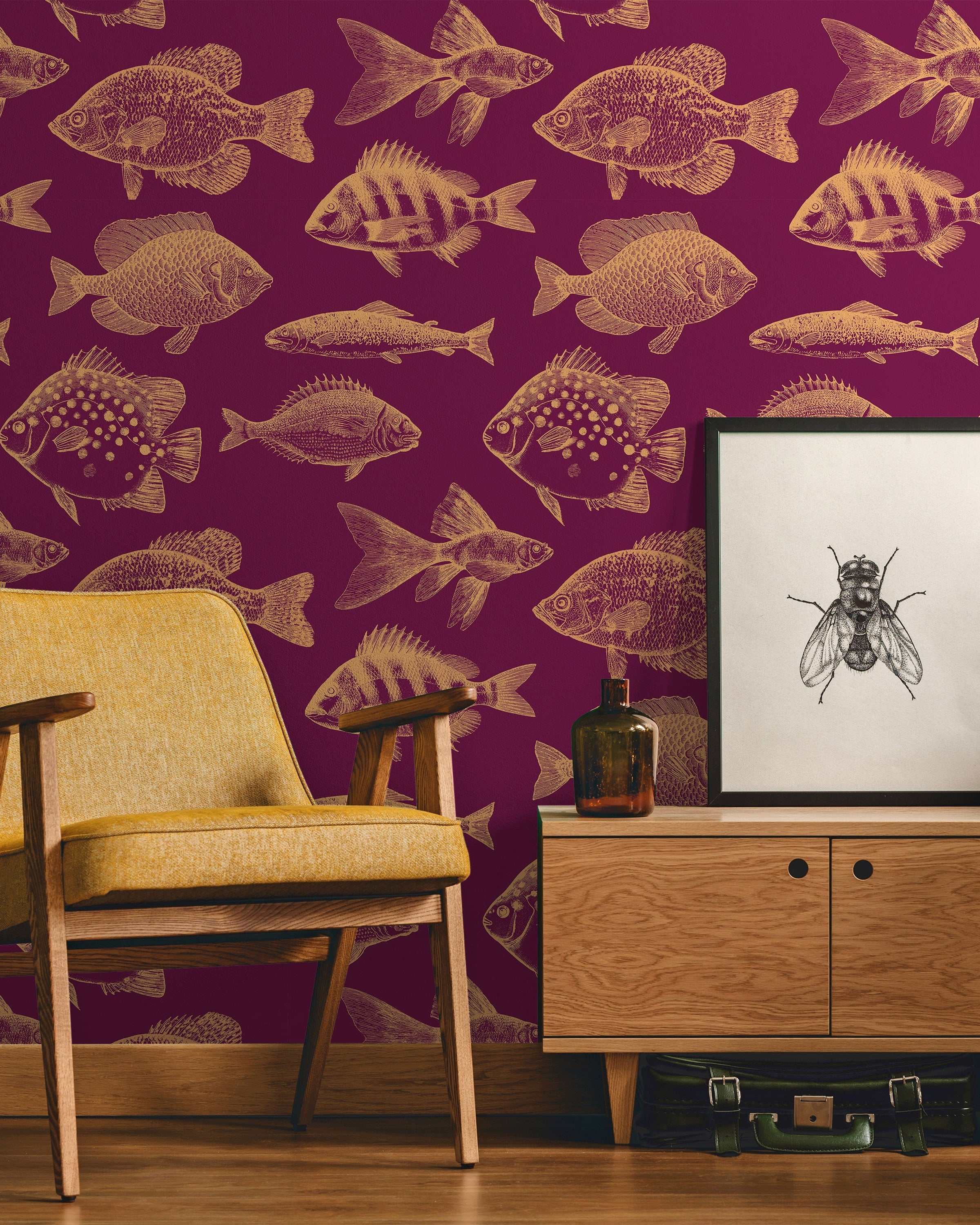 Fish in Wine Peel and Stick Wallpaper, Removable Wallpaper, Traditional Wallpaper | DeccoPrint