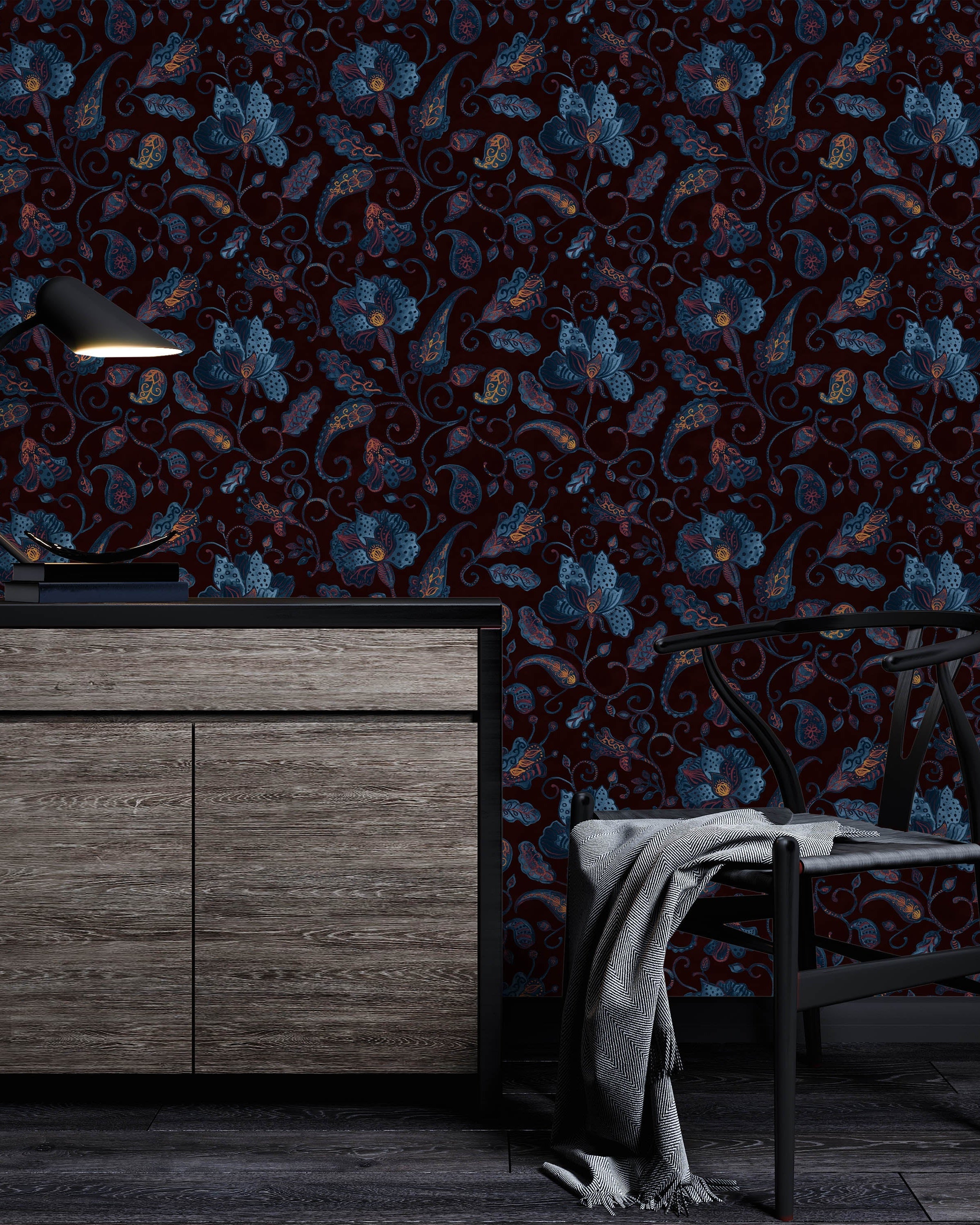 Paisley Floral Peel and Stick Wallpaper, Removable Wallpaper, Traditional Wallpaper | DeccoPrint