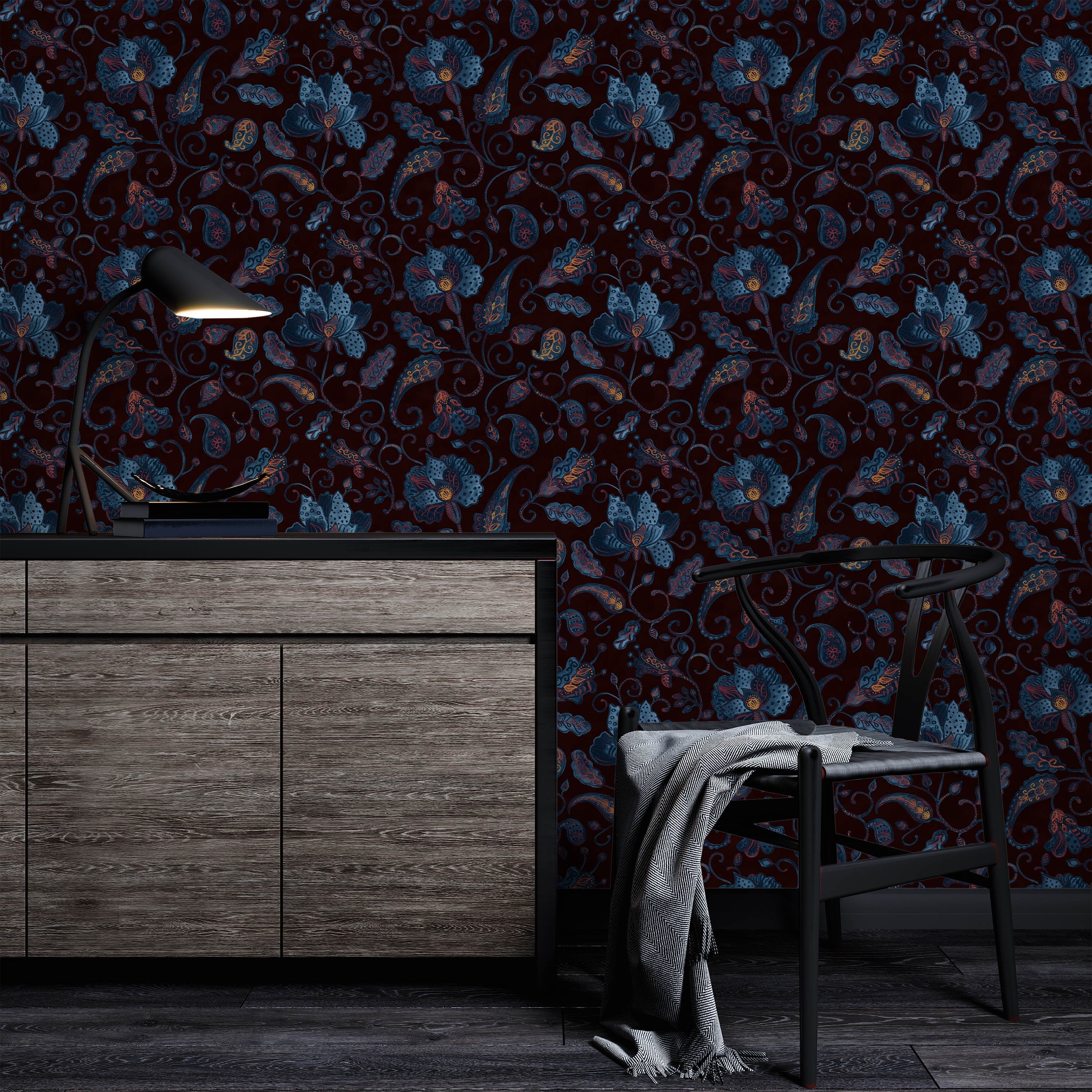 Paisley Floral Peel and Stick Wallpaper, Removable Wallpaper, Traditional Wallpaper | DeccoPrint