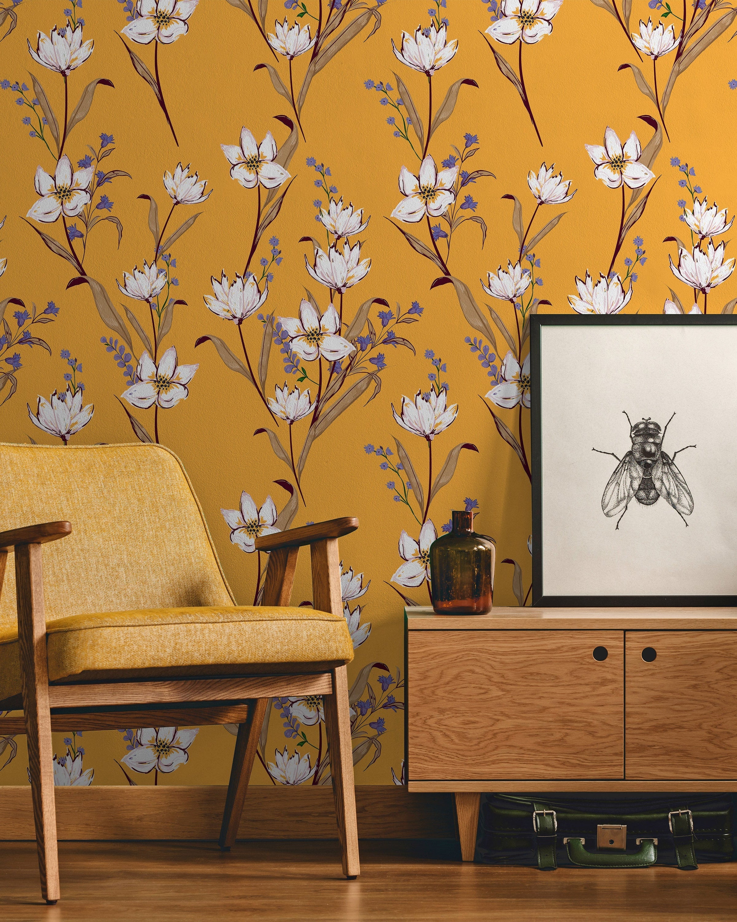 Magnolias in The Sun Peel and Stick Wallpaper, Removable Wallpaper, Traditional Wallpaper | DeccoPrint