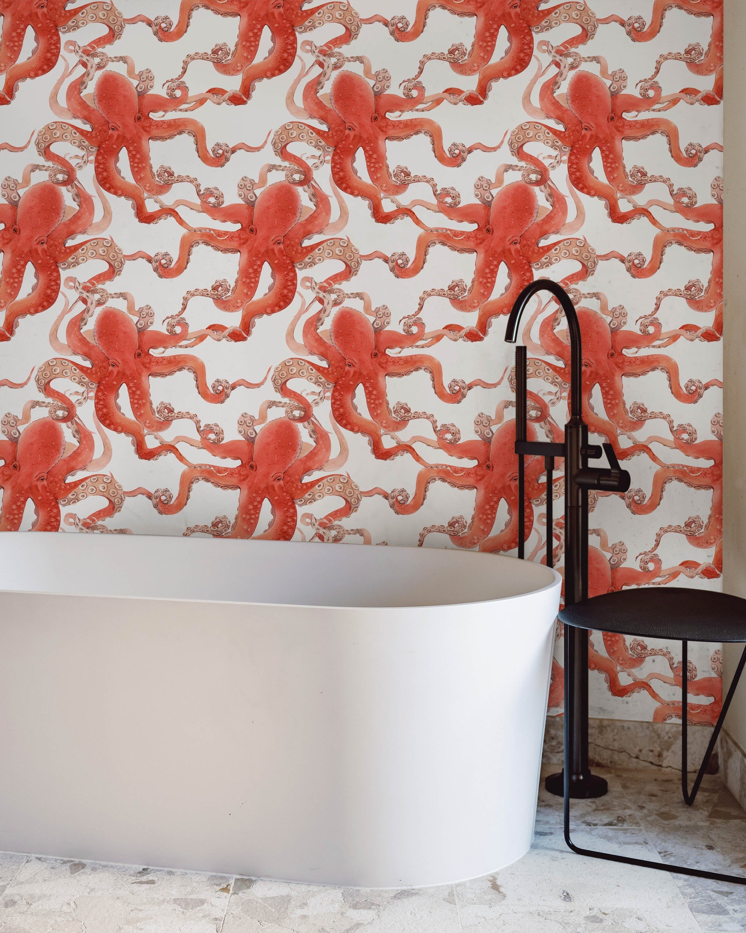 Red Octopus Peel and Stick Wallpaper, Removable Wallpaper, Traditional Wallpaper | DeccoPrint