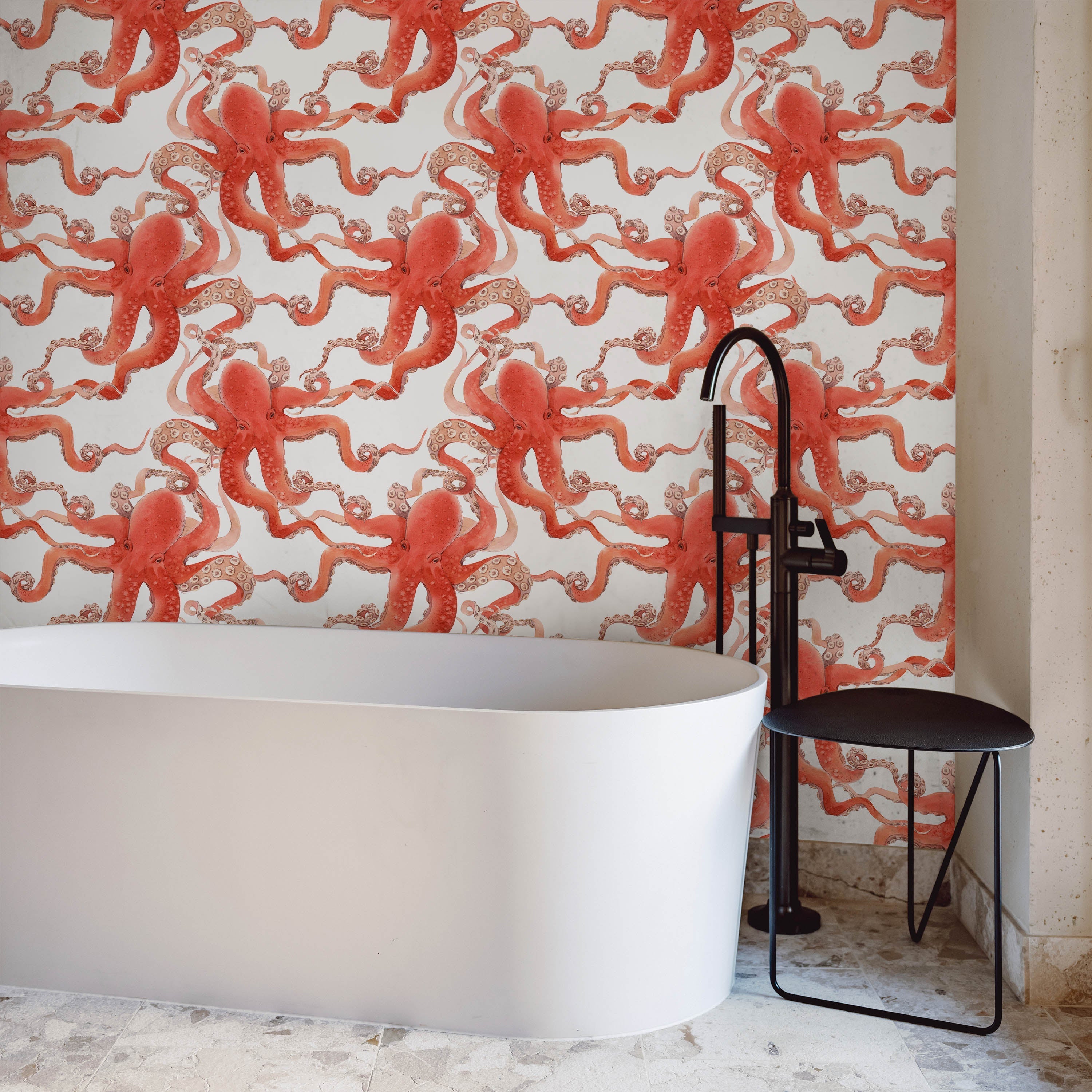 Red Octopus Peel and Stick Wallpaper, Removable Wallpaper, Traditional Wallpaper | DeccoPrint