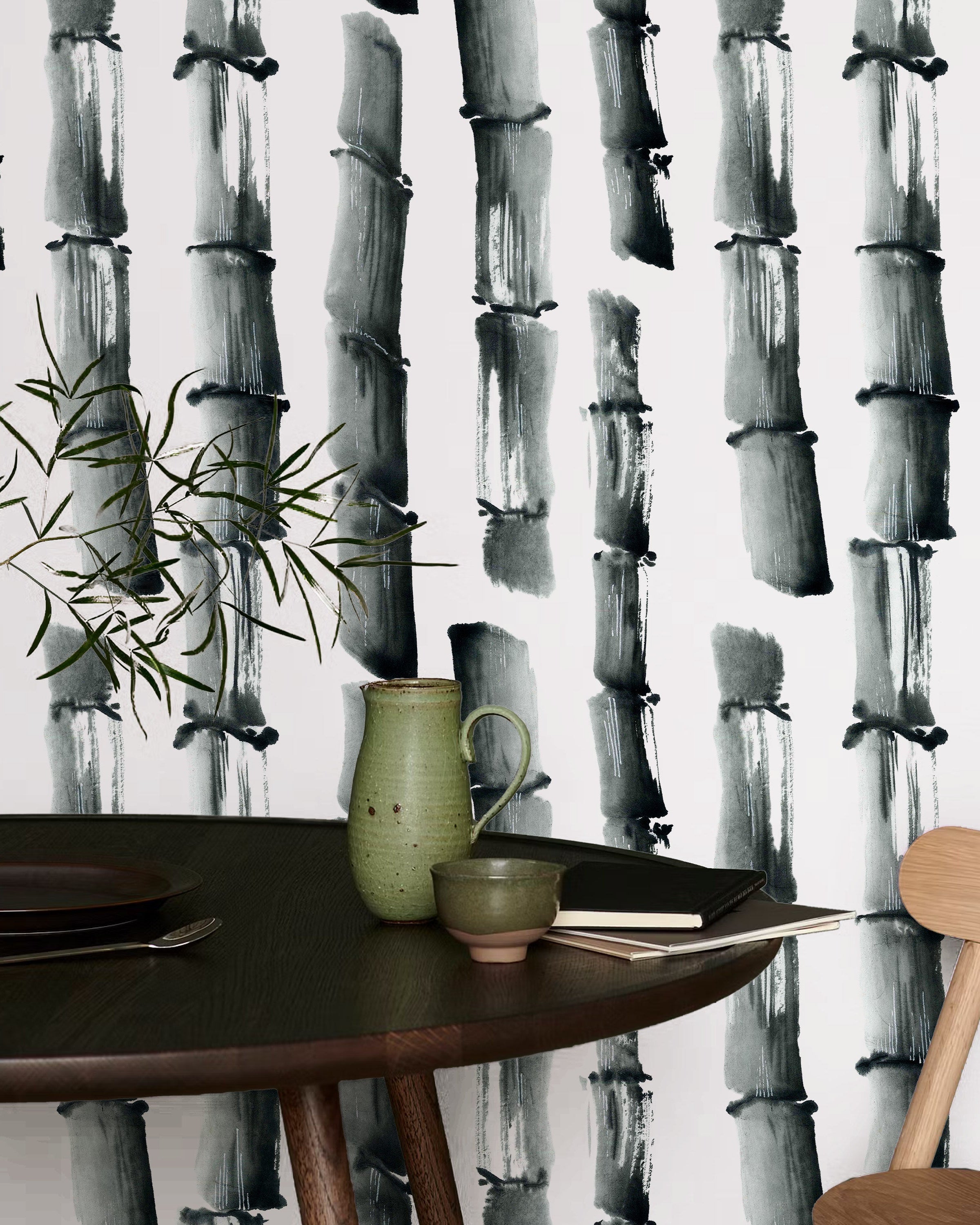 Ink Bamboo Peel and Stick Wallpaper, Removable Wallpaper, Traditional Wallpaper | DeccoPrint