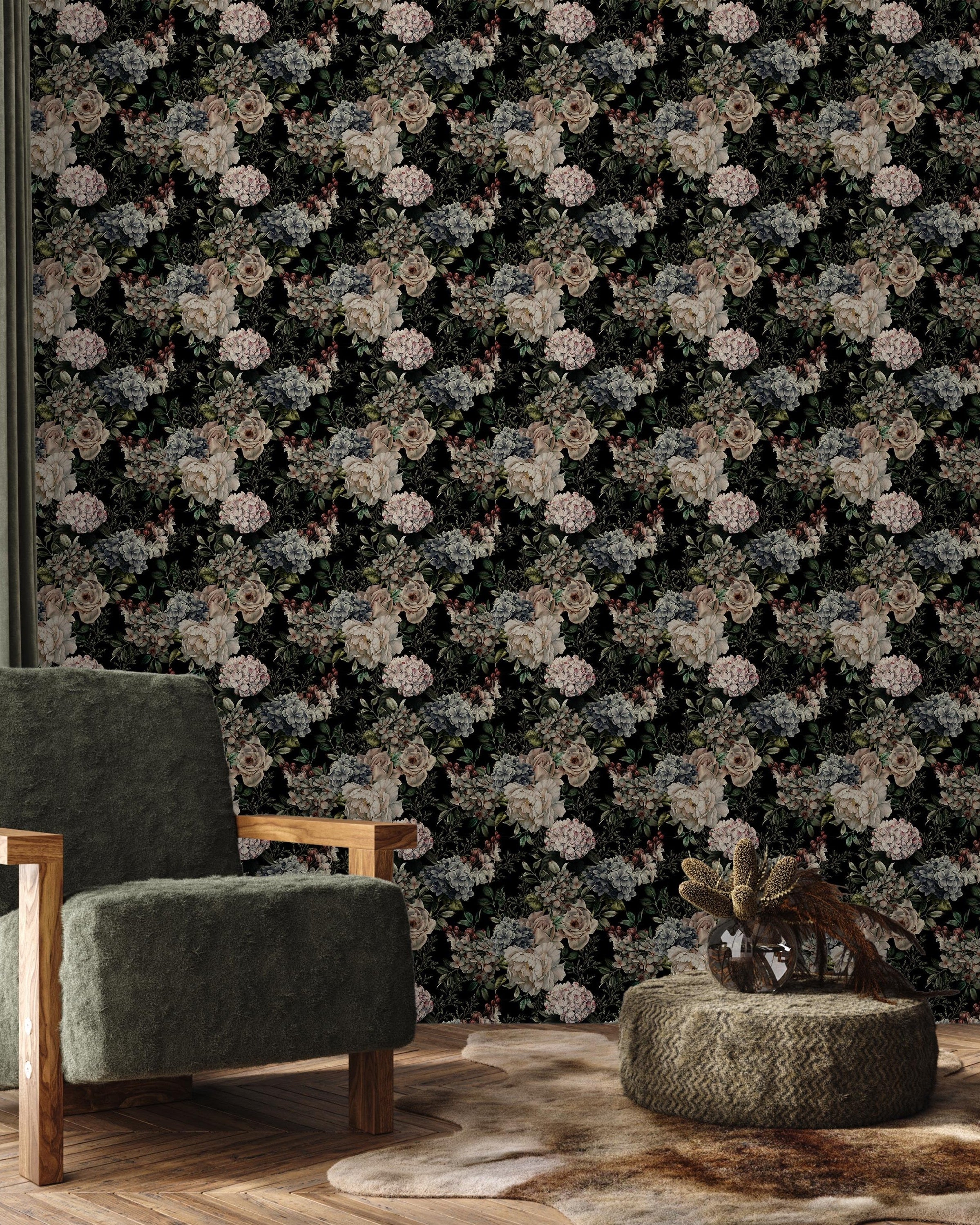 Vintage Flowers Peel and Stick Wallpaper, Removable Wallpaper, Traditional Wallpaper | DeccoPrint