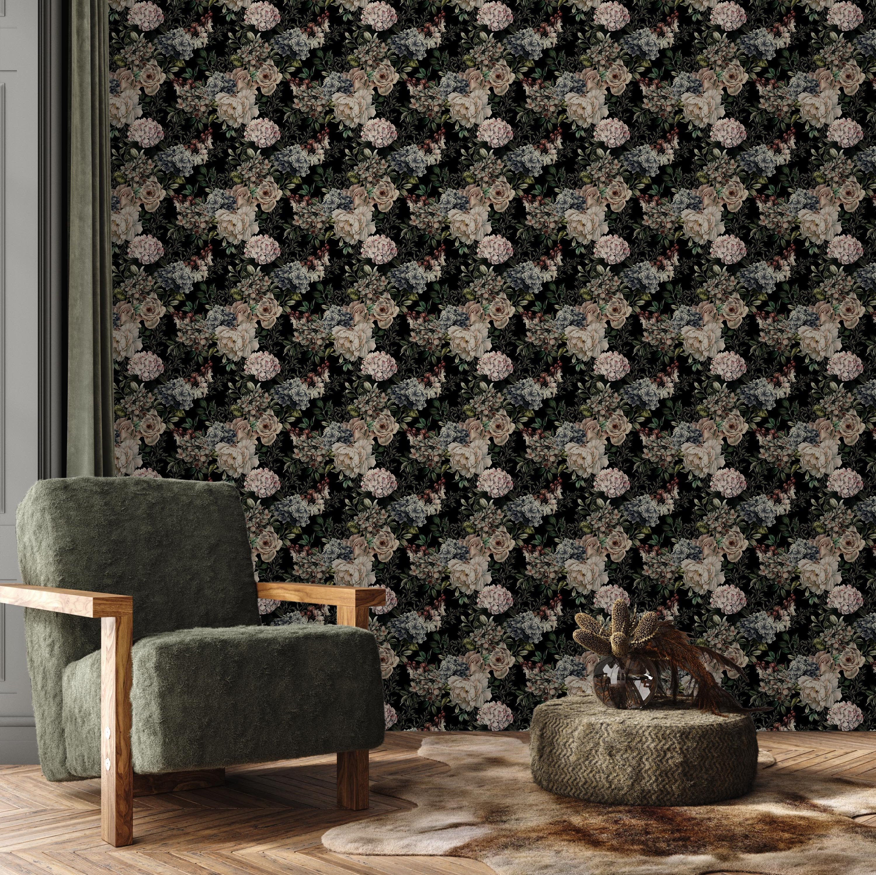 Vintage Flowers Peel and Stick Wallpaper, Removable Wallpaper, Traditional Wallpaper | DeccoPrint