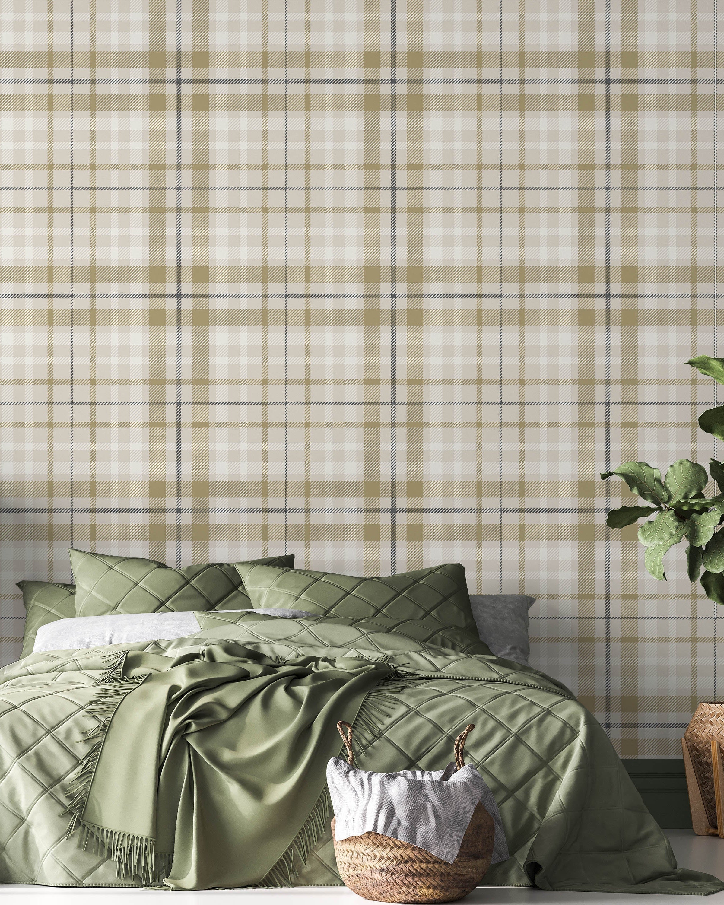 Taupe Plaid Peel and Stick Wallpaper, Removable Wallpaper, Traditional Wallpaper | DeccoPrint