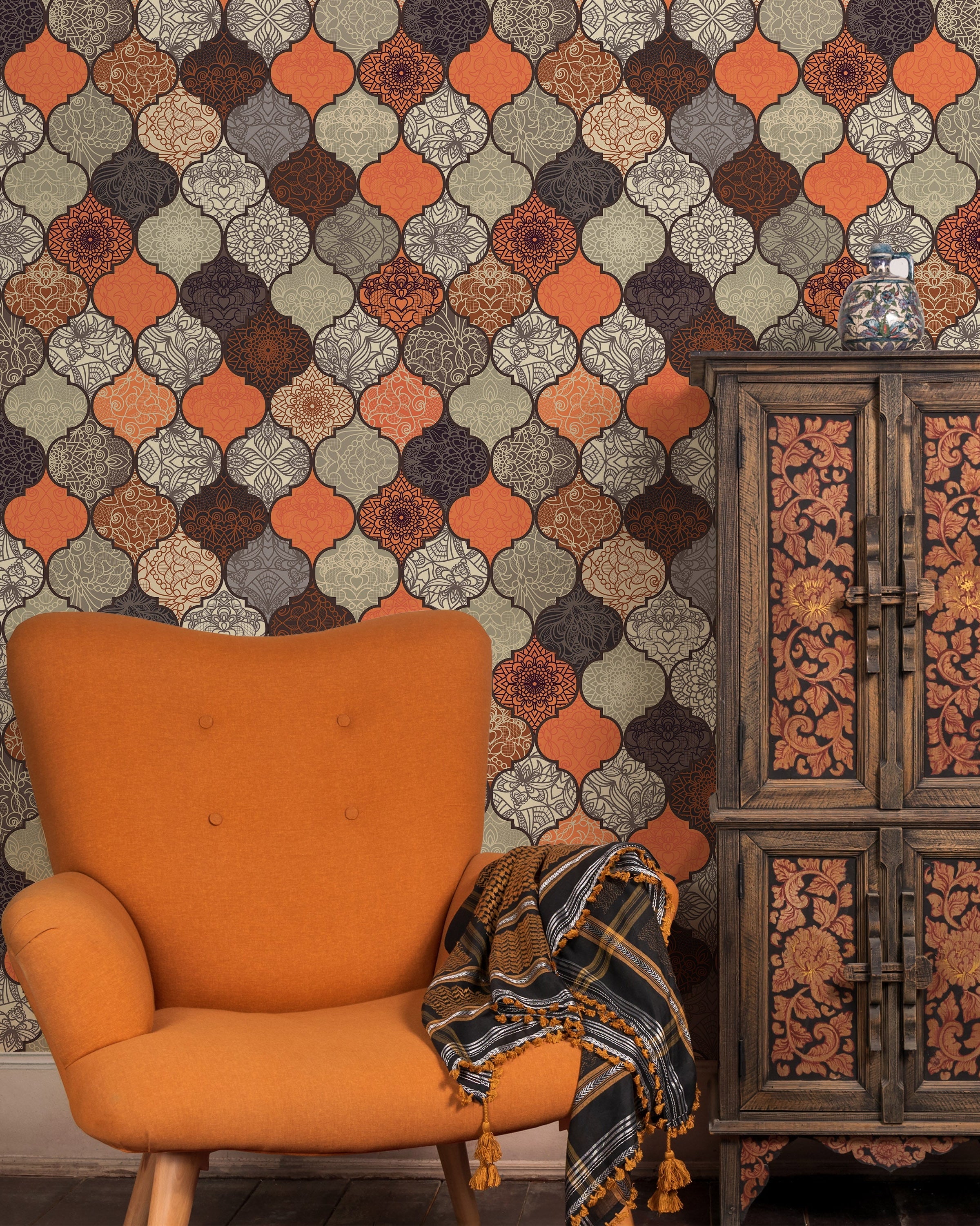 Mandala Flowers Peel and Stick Wallpaper, Removable Wallpaper, Traditional Wallpaper | DeccoPrint