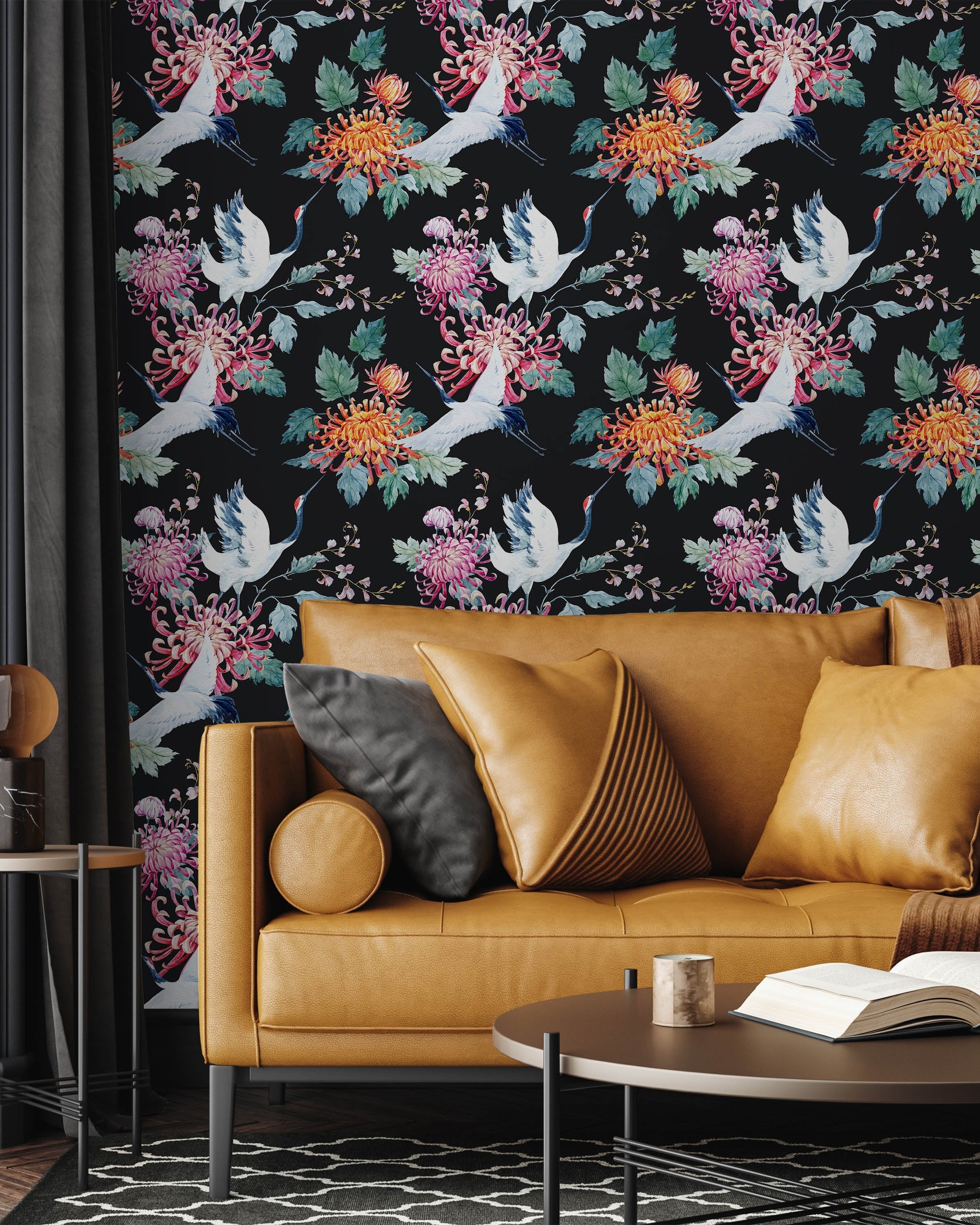 Red Heads Crane Peel and Stick Wallpaper, Removable Wallpaper, Traditional Wallpaper | DeccoPrint