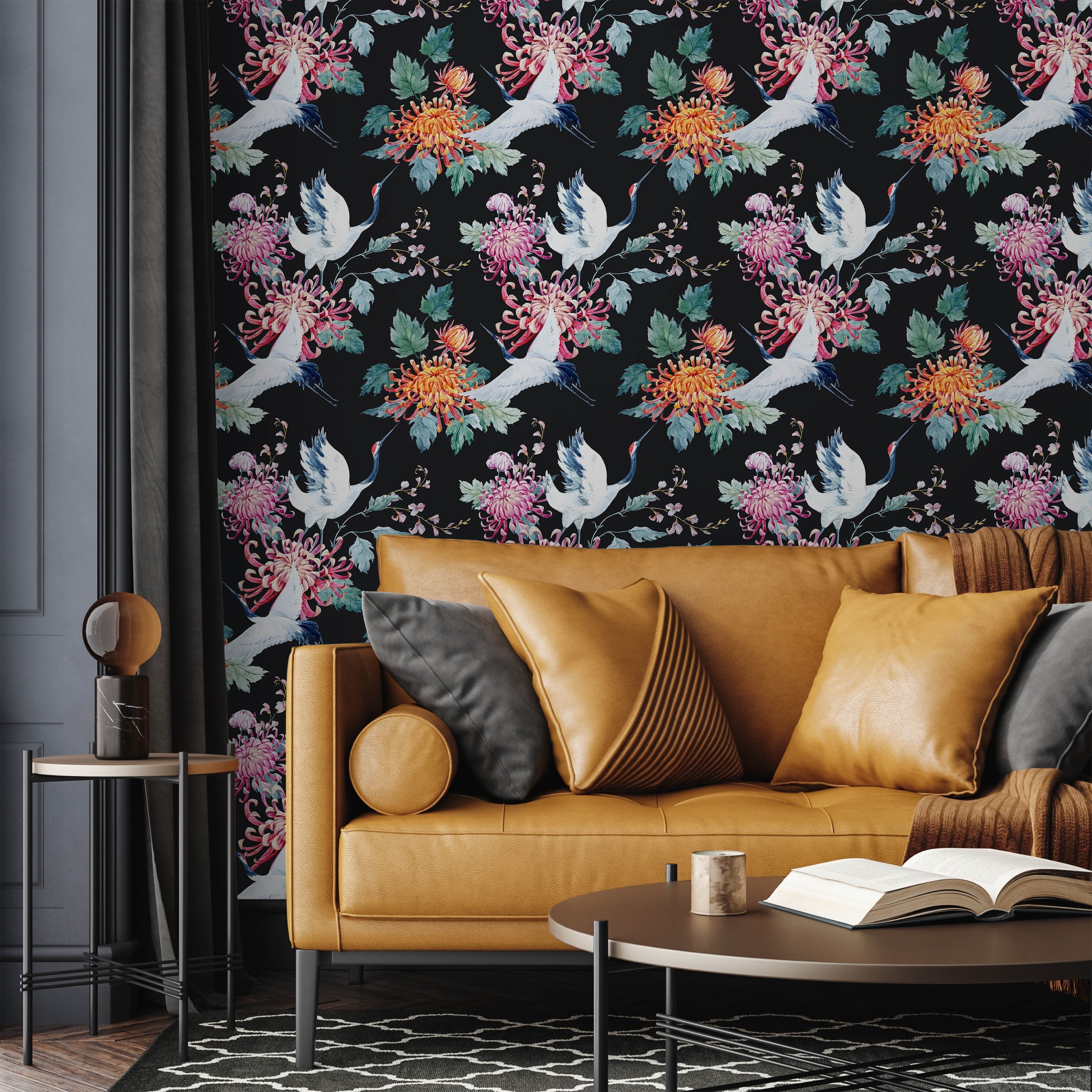 Red Heads Crane Peel and Stick Wallpaper, Removable Wallpaper, Traditional Wallpaper | DeccoPrint