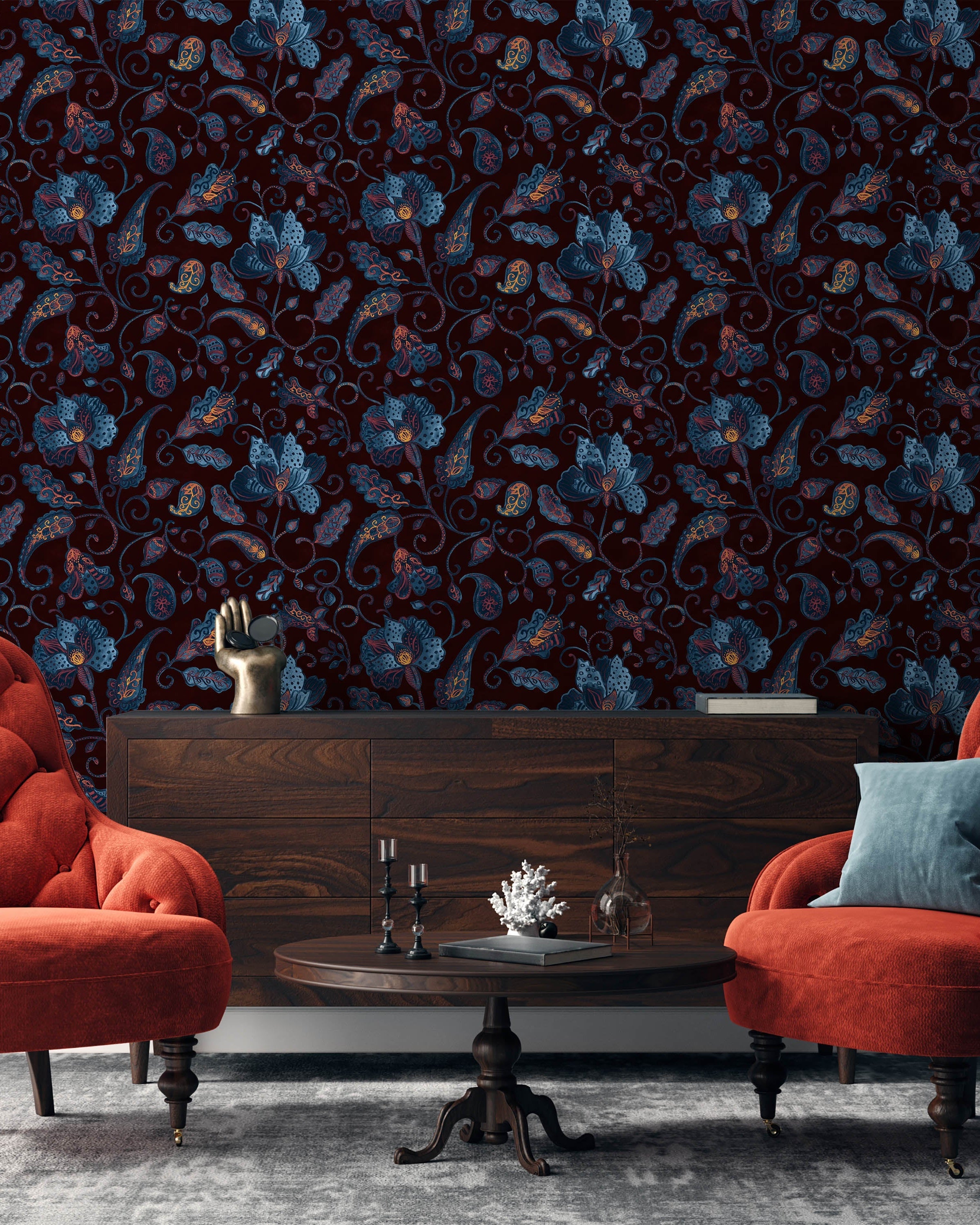 Paisley Floral Peel and Stick Wallpaper, Removable Wallpaper, Traditional Wallpaper | DeccoPrint