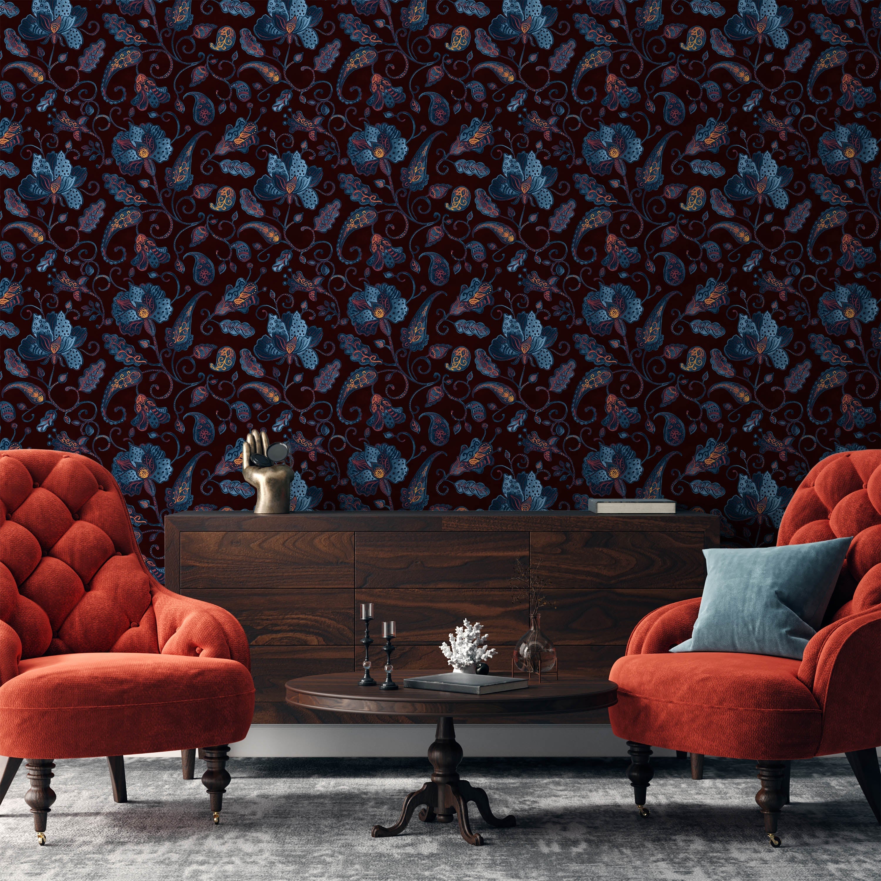 Paisley Floral Peel and Stick Wallpaper, Removable Wallpaper, Traditional Wallpaper | DeccoPrint