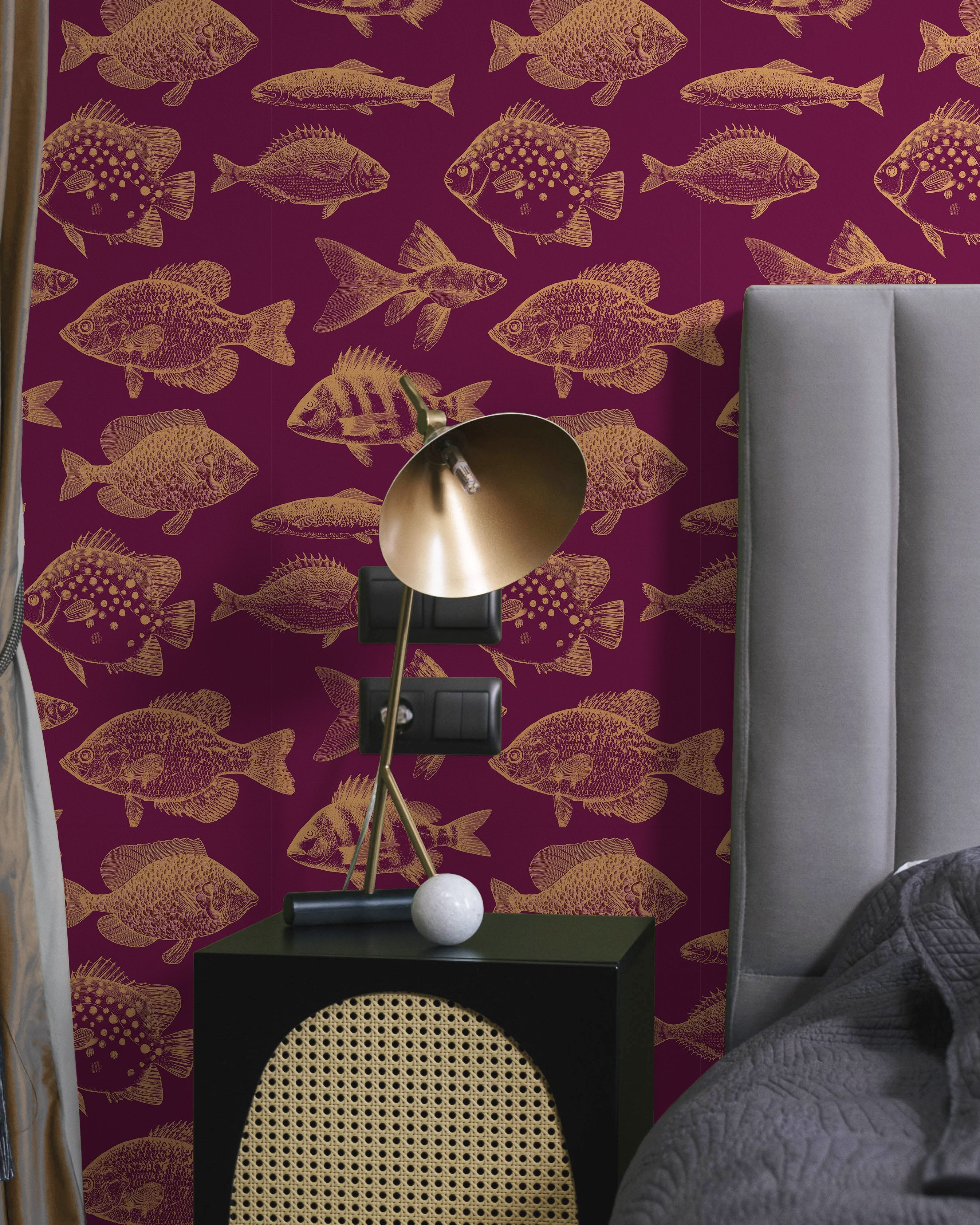 Fish in Wine Peel and Stick Wallpaper, Removable Wallpaper, Traditional Wallpaper | DeccoPrint