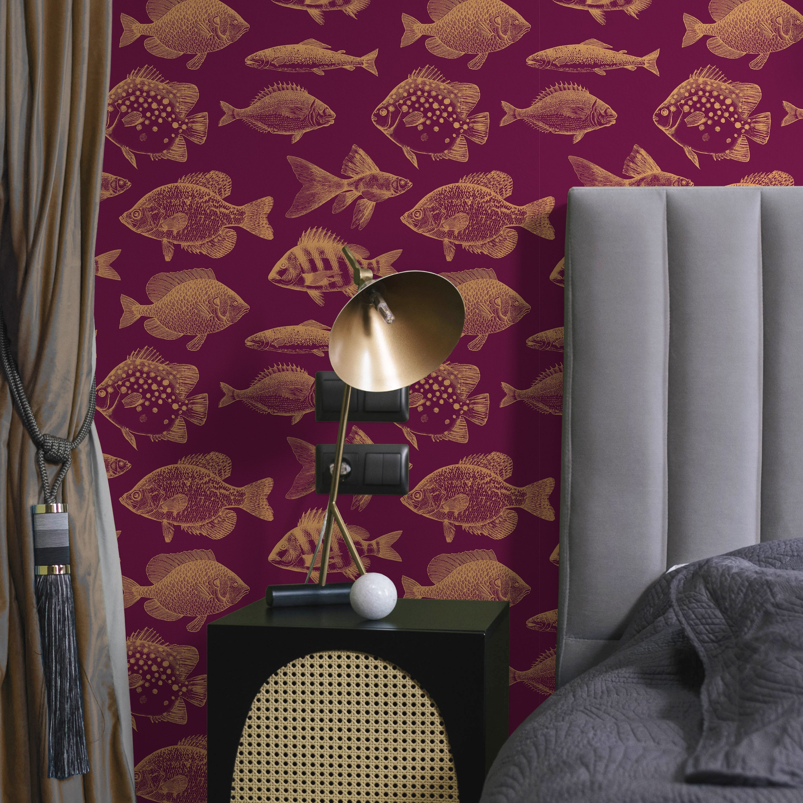 Fish in Wine Peel and Stick Wallpaper, Removable Wallpaper, Traditional Wallpaper | DeccoPrint