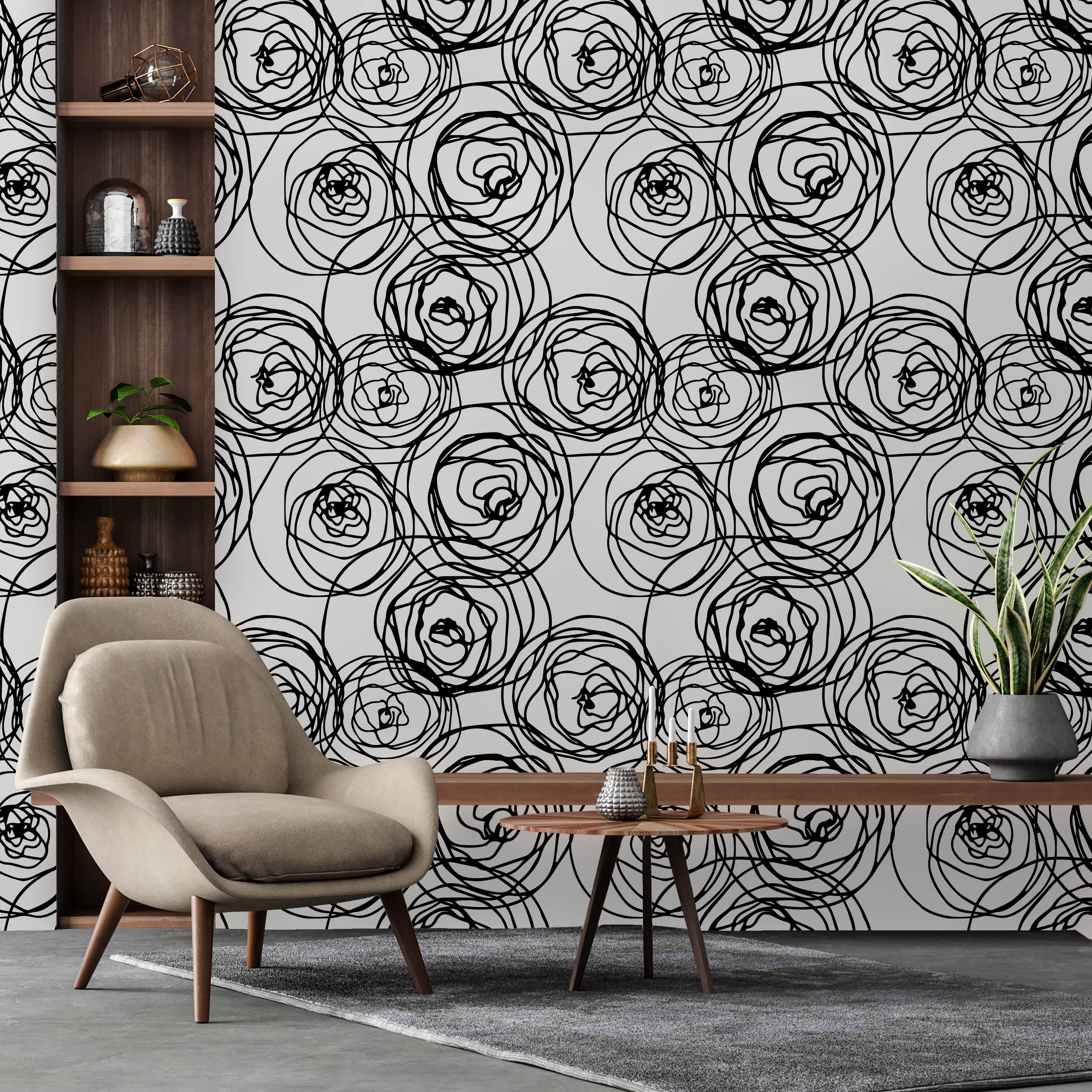 Stylized Roses Peel and Stick Wallpaper, Removable Wallpaper, Traditional Wallpaper | DeccoPrint