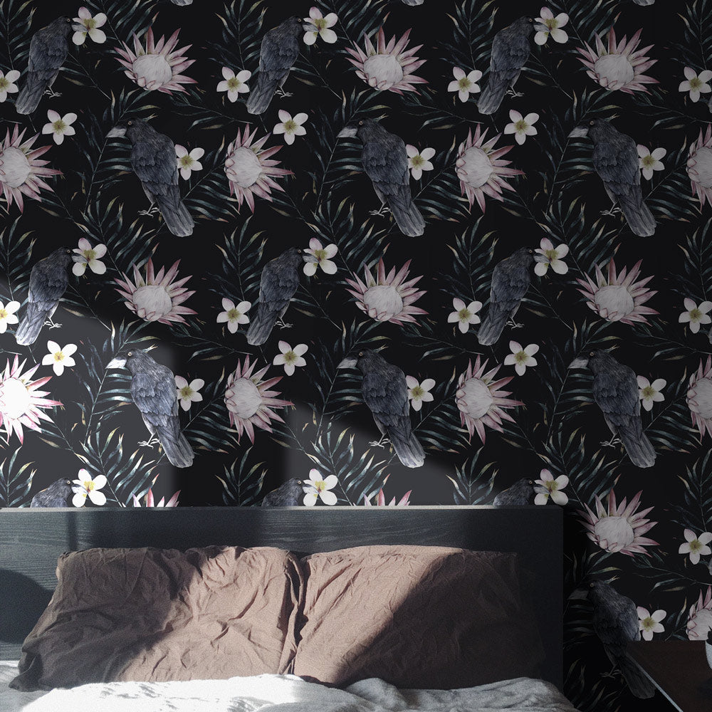 Gothic Raven Peel and Stick Wallpaper, Removable Wallpaper, Traditional Wallpaper | DeccoPrint
