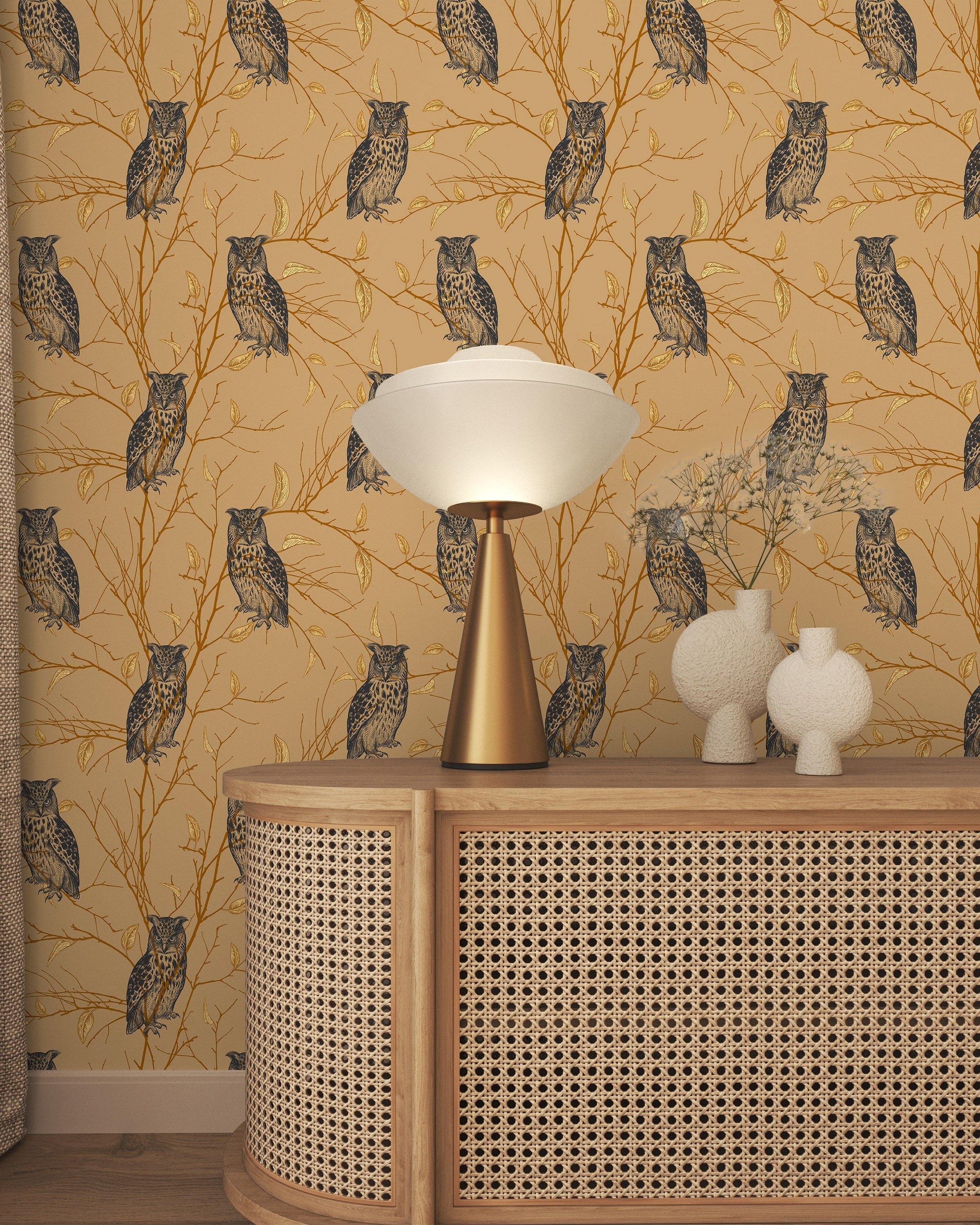 Forest Owls Peel and Stick Wallpaper, Removable Wallpaper, Traditional Wallpaper | DeccoPrint