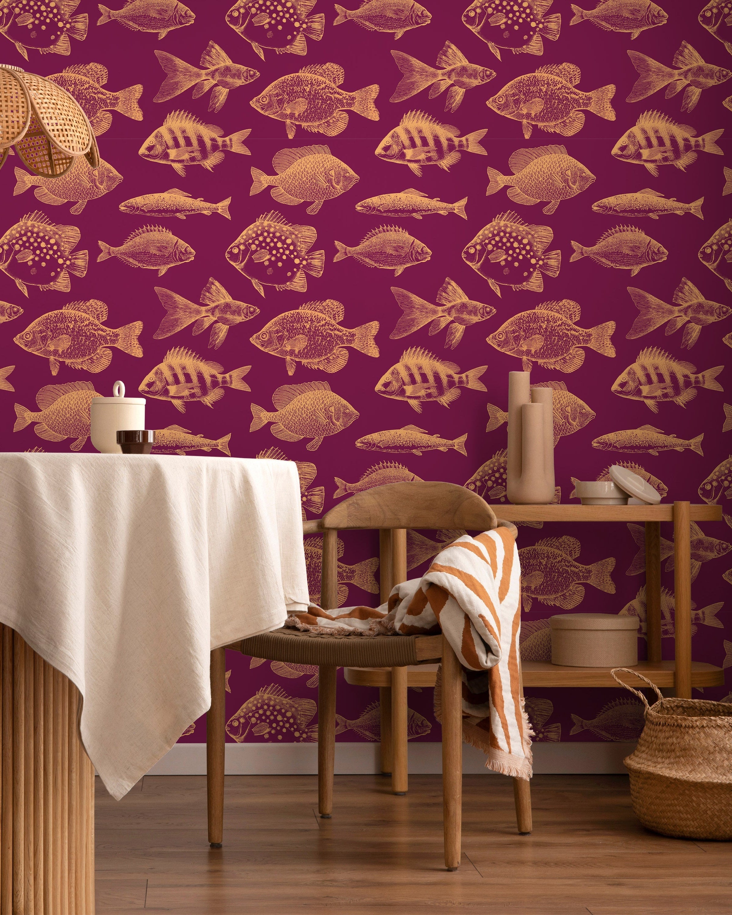 Fish in Wine Peel and Stick Wallpaper, Removable Wallpaper, Traditional Wallpaper | DeccoPrint