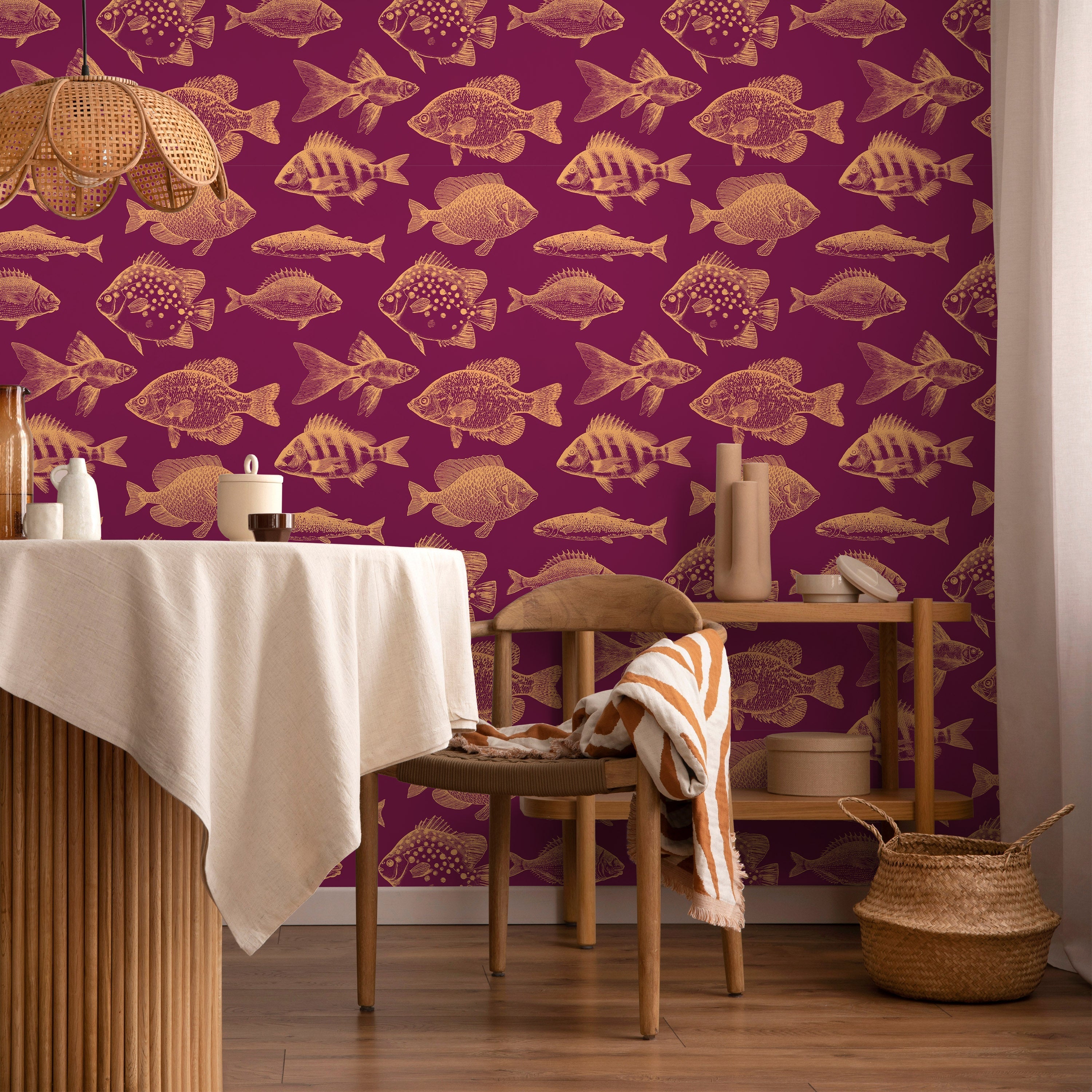 Fish in Wine Peel and Stick Wallpaper, Removable Wallpaper, Traditional Wallpaper | DeccoPrint