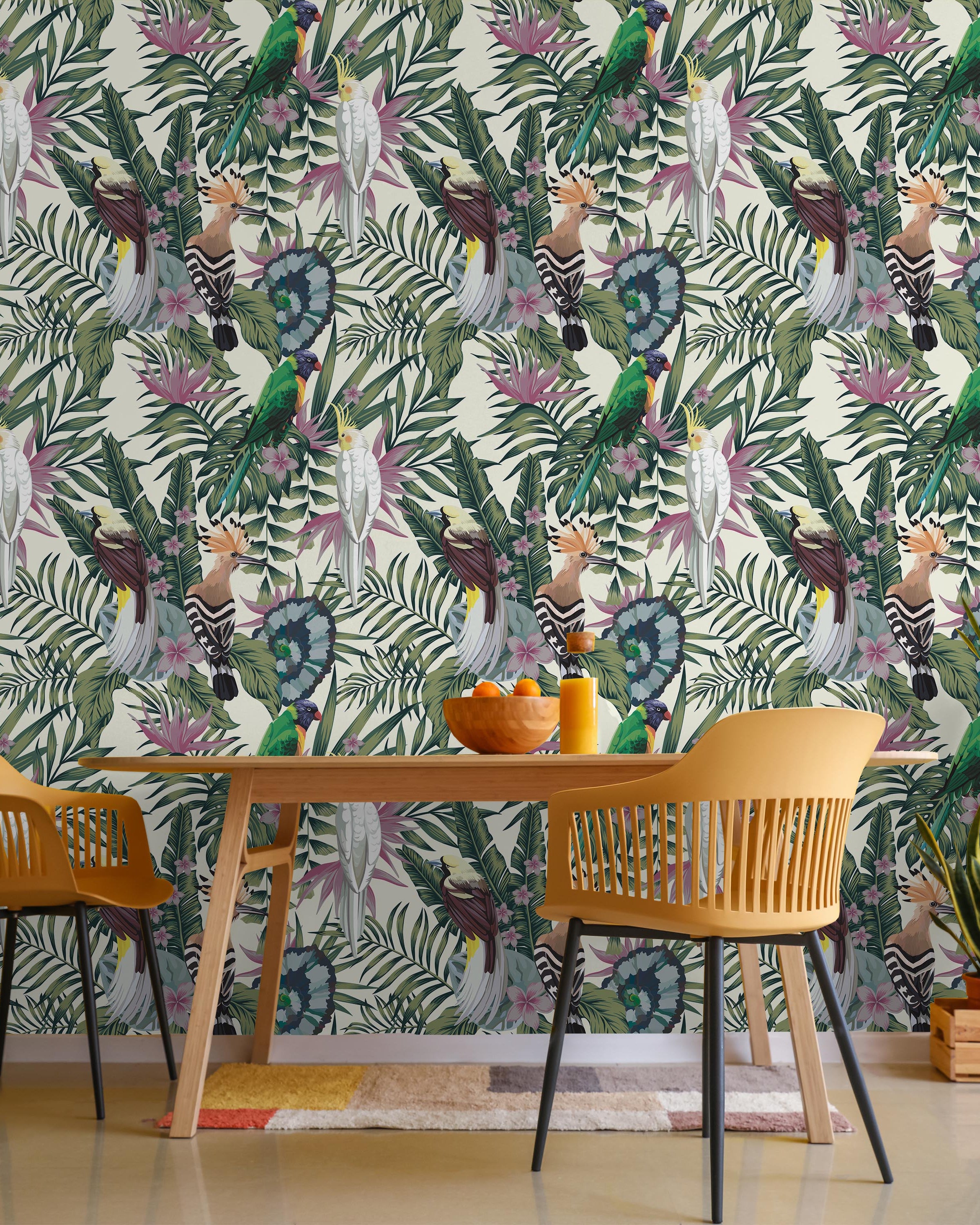 Tropical Birds Peel and Stick Wallpaper, Removable Wallpaper, Traditional Wallpaper | DeccoPrint