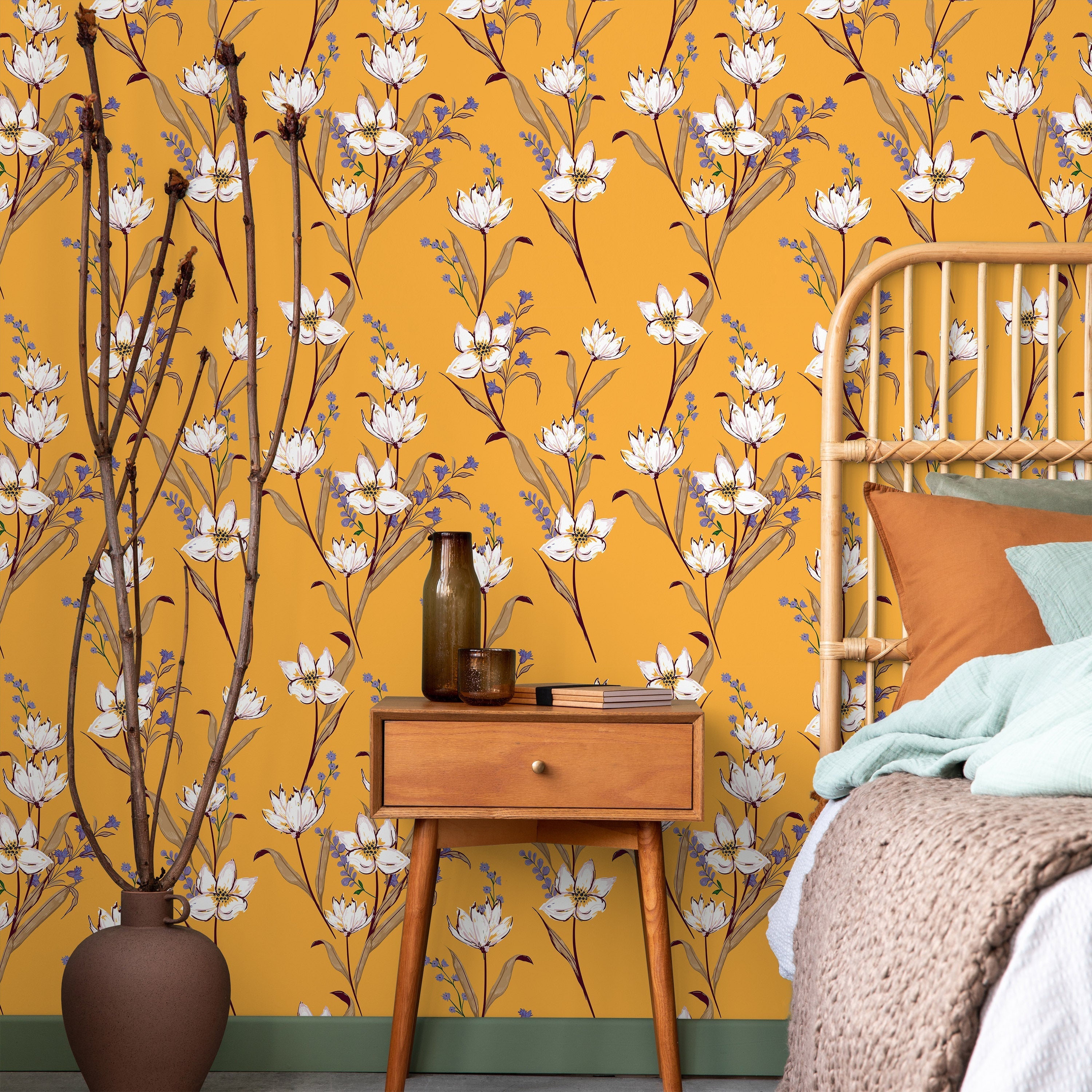 Magnolias in The Sun Peel and Stick Wallpaper, Removable Wallpaper, Traditional Wallpaper | DeccoPrint