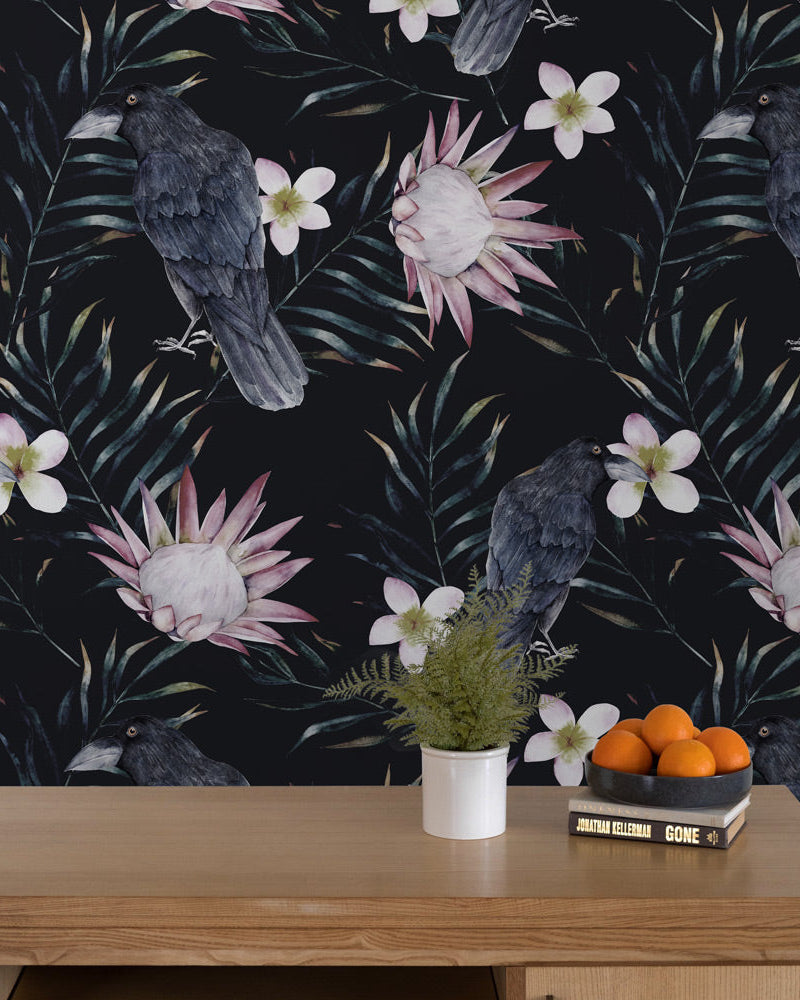 Gothic Raven Peel and Stick Wallpaper, Removable Wallpaper, Traditional Wallpaper | DeccoPrint